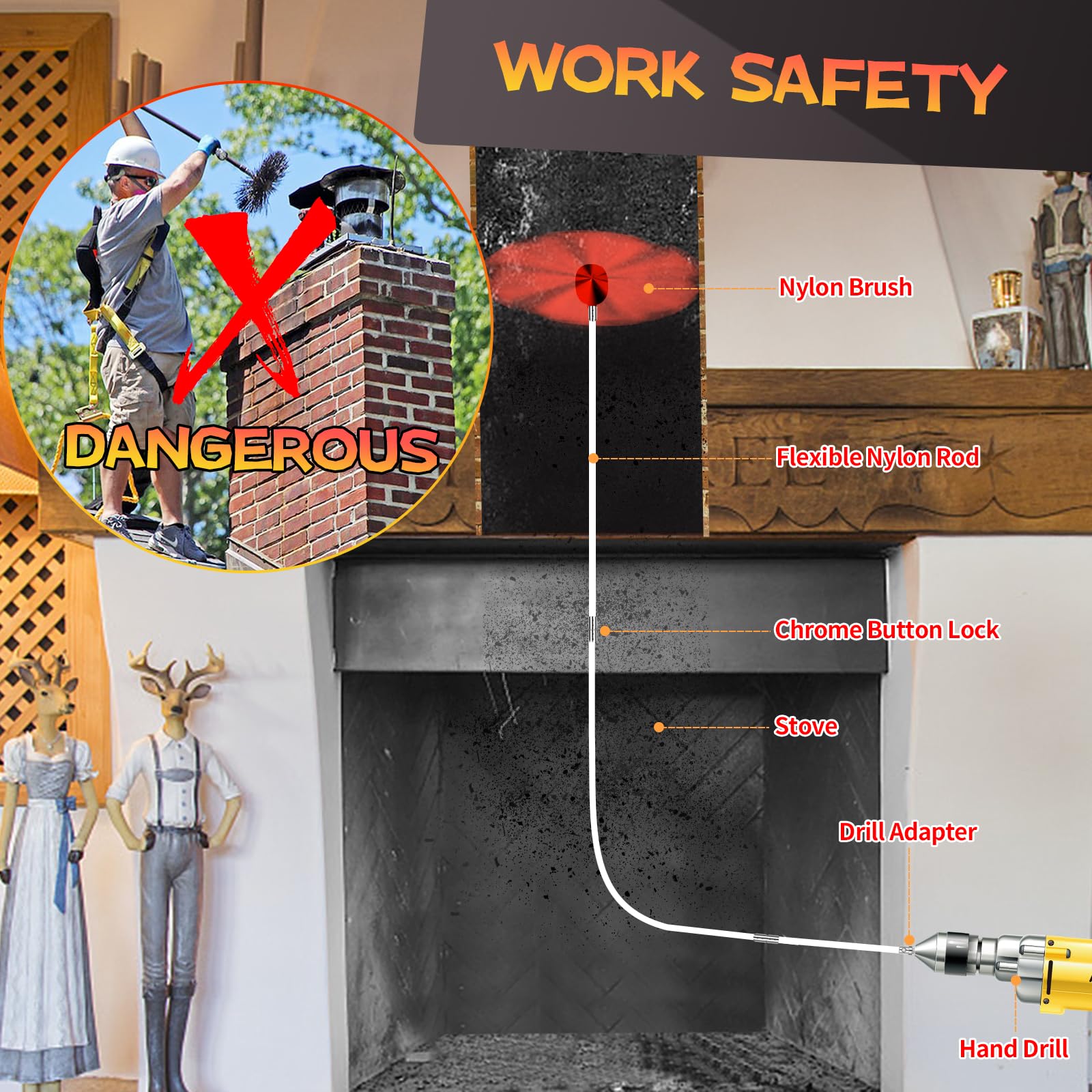 16 Feet Chimney Sweep Kit (5 Count)