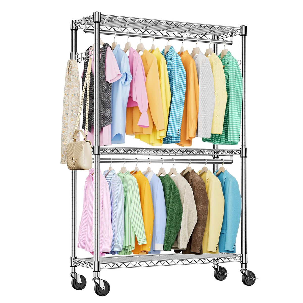 Heavy Duty Rolling Garment Rack Wire Clothes Rack for Hanging Clothes