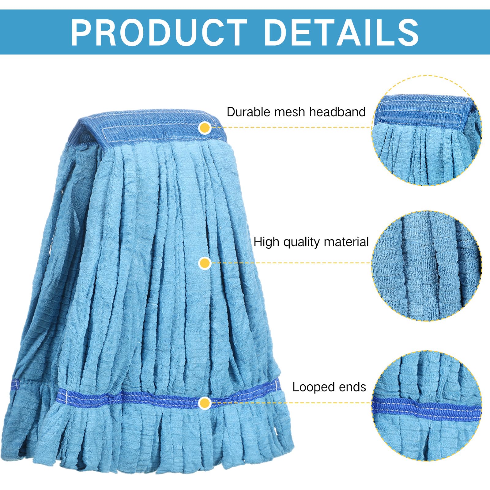 4 Pcs Microfiber Commercial Mop Head Replacement Tube Industrial Looped End Mop Heads Refill for Floor Cleaning for Home Commercial Industrial Use