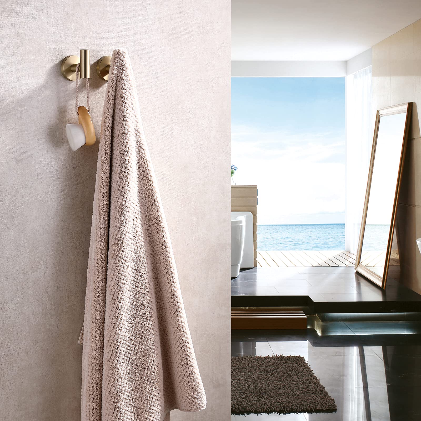 Brushed Gold Bathroom Towel Coat Hook Stainless Steel (2 Count)