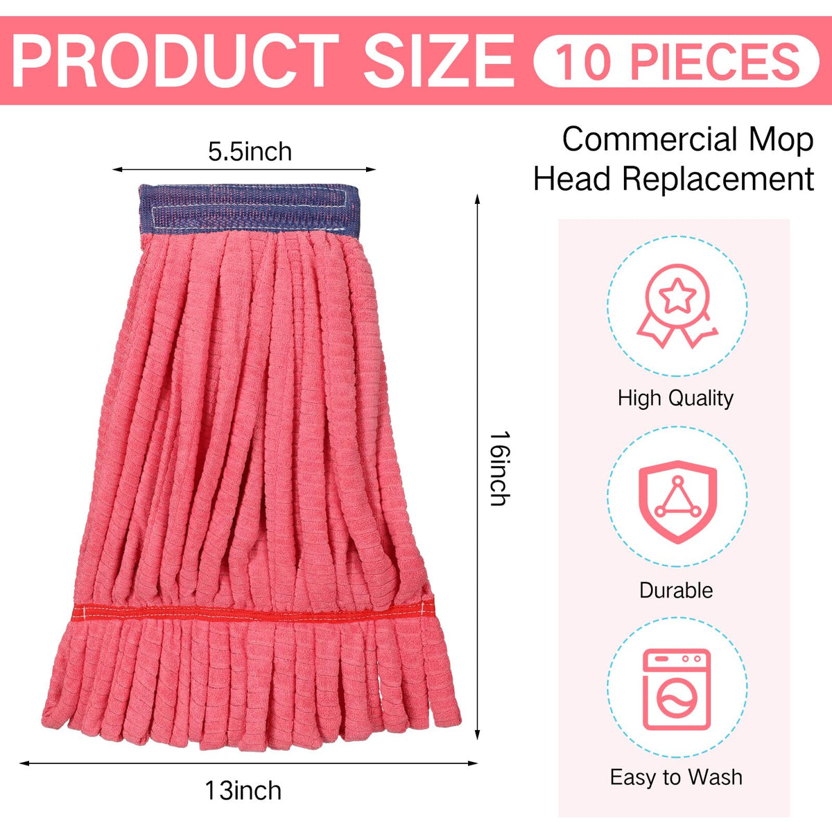 10 Pcs Commercial Mop Head Replacement Tube Microfiber Mop Heads for Floor Cleaning Industrial Mop Heads Looped End Wet Mop Head Refill for Home Commercial Industrial Use