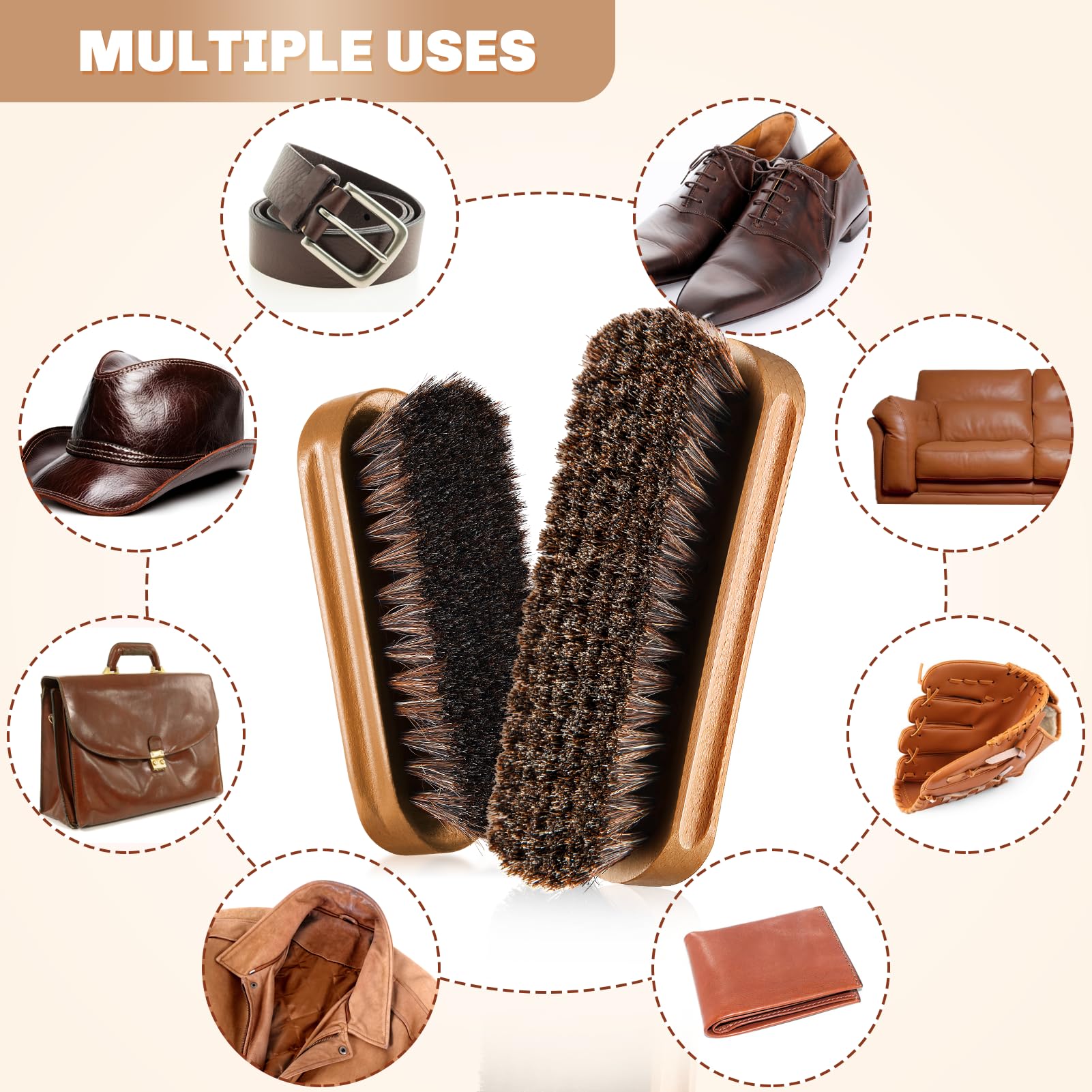 2 Pcs Horsehair Shine Shoes Brush Kit Polish Dauber Applicators Cleaning Leather Shoes Boots Care Brushes Suede Cleaner Brush (5.5 Count)