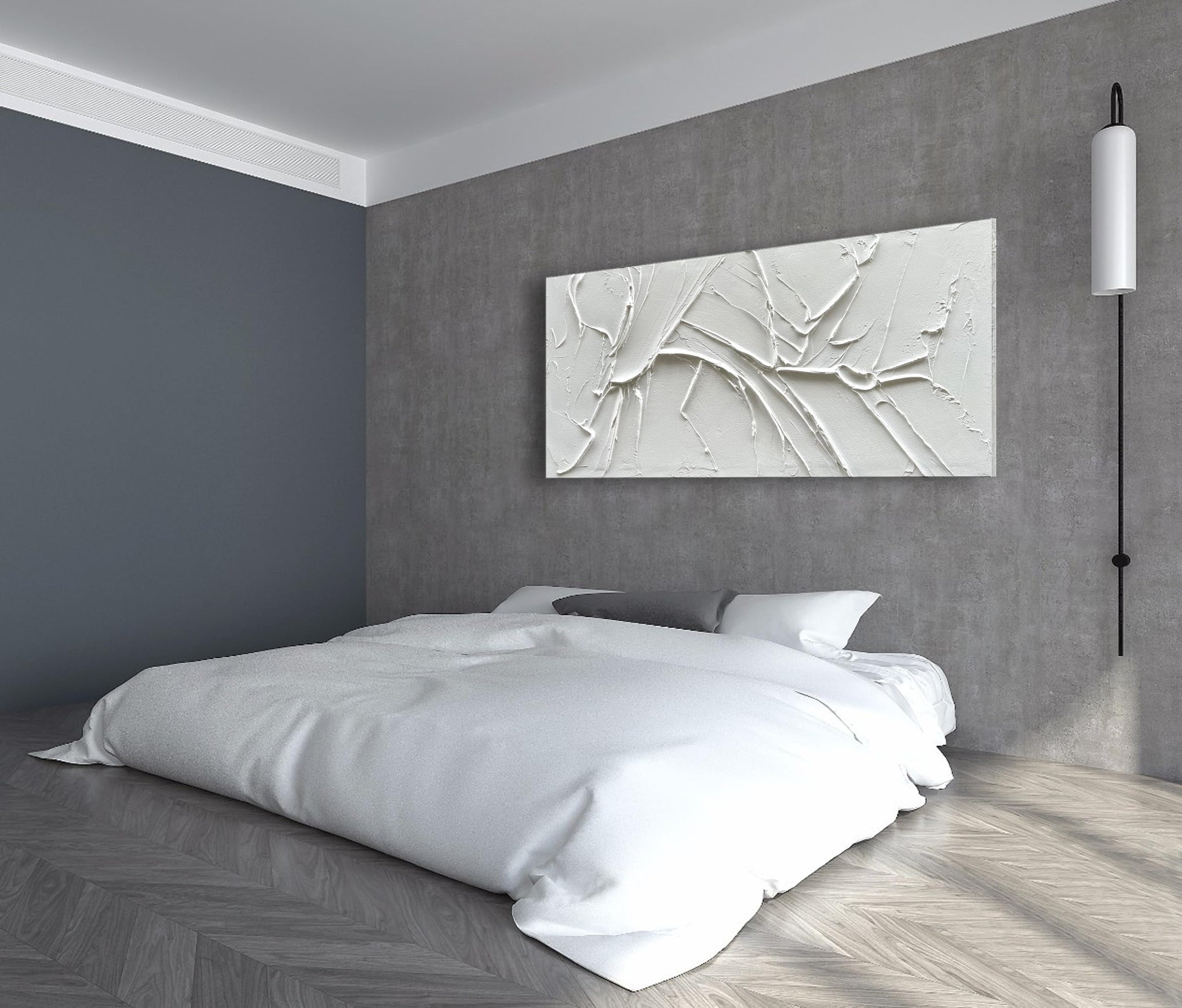 Hand Painted Thick Texture White Minimalist Oil Painting 30x60 Inch Large Contemporary Art Oil Painting