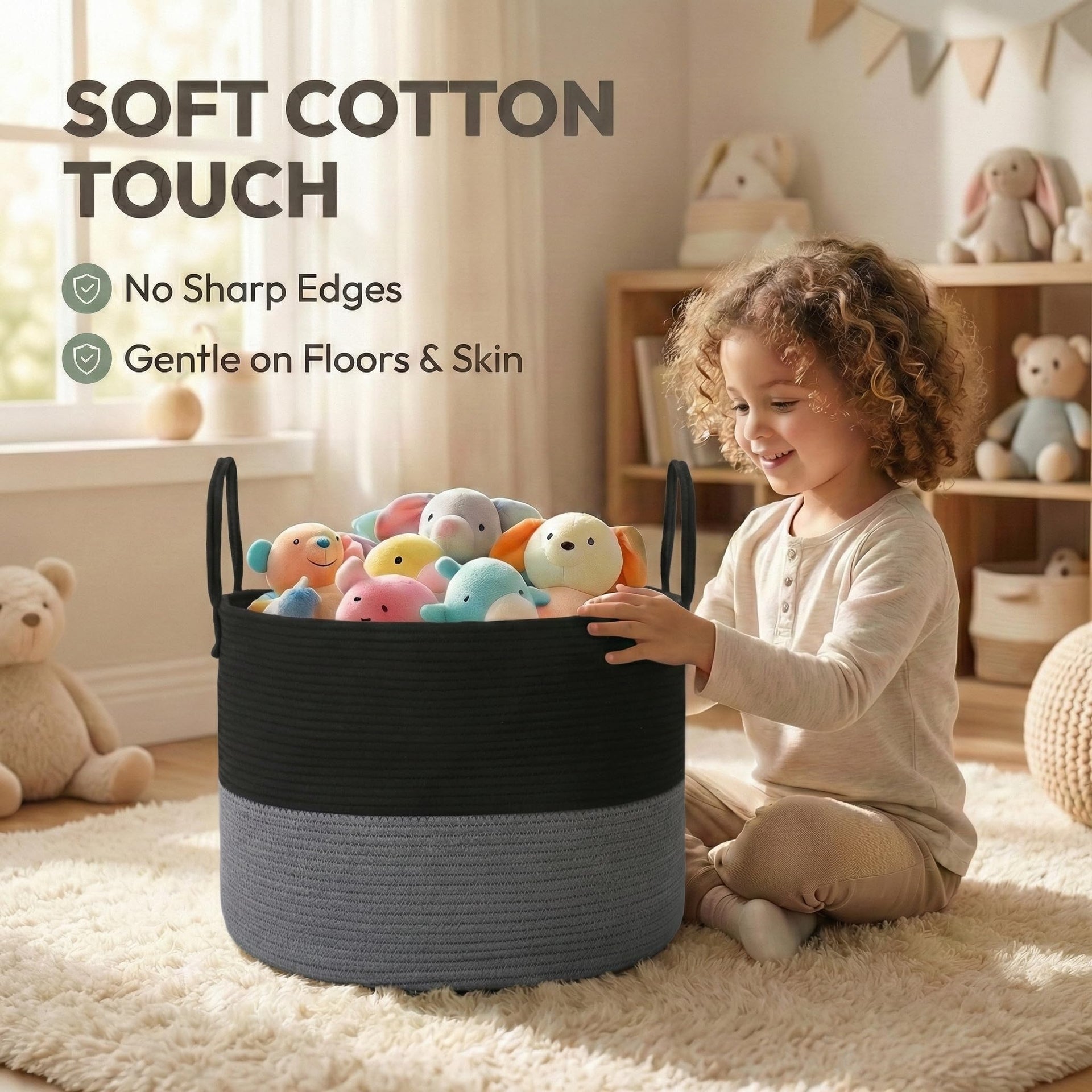 115L Extra Large Machine Washable Cotton Rope Blanket Basket