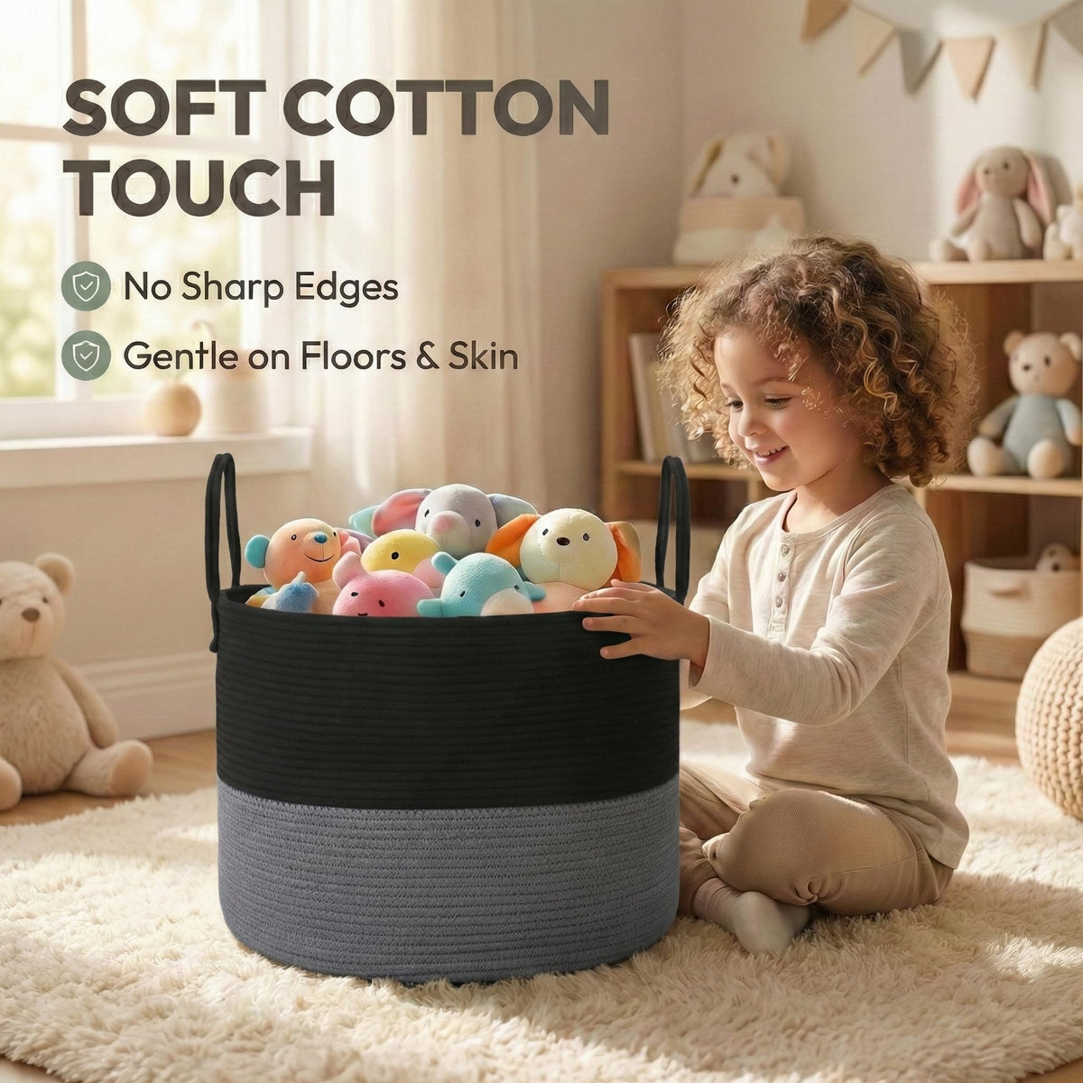 115L Extra Large Machine Washable Cotton Rope Blanket Basket