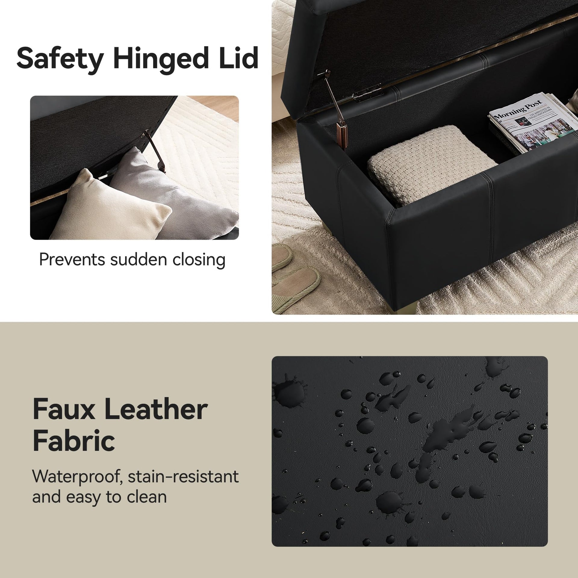 51" Faux Leather Storage Ottoman