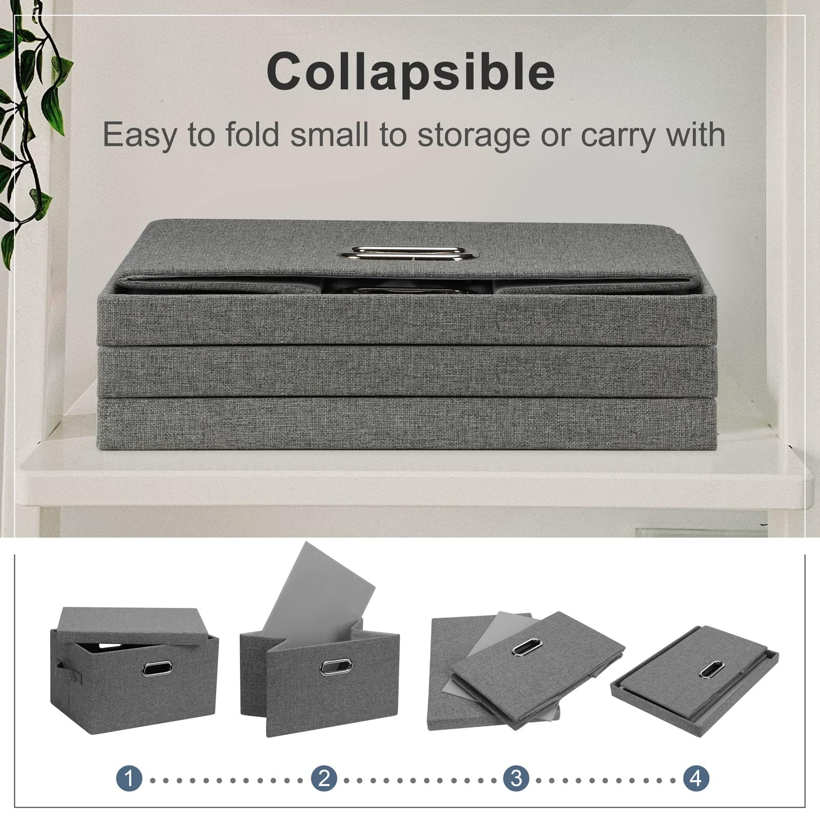 Medium 15" 21 Quart Collapsible Stackable Storage Bins with Lids