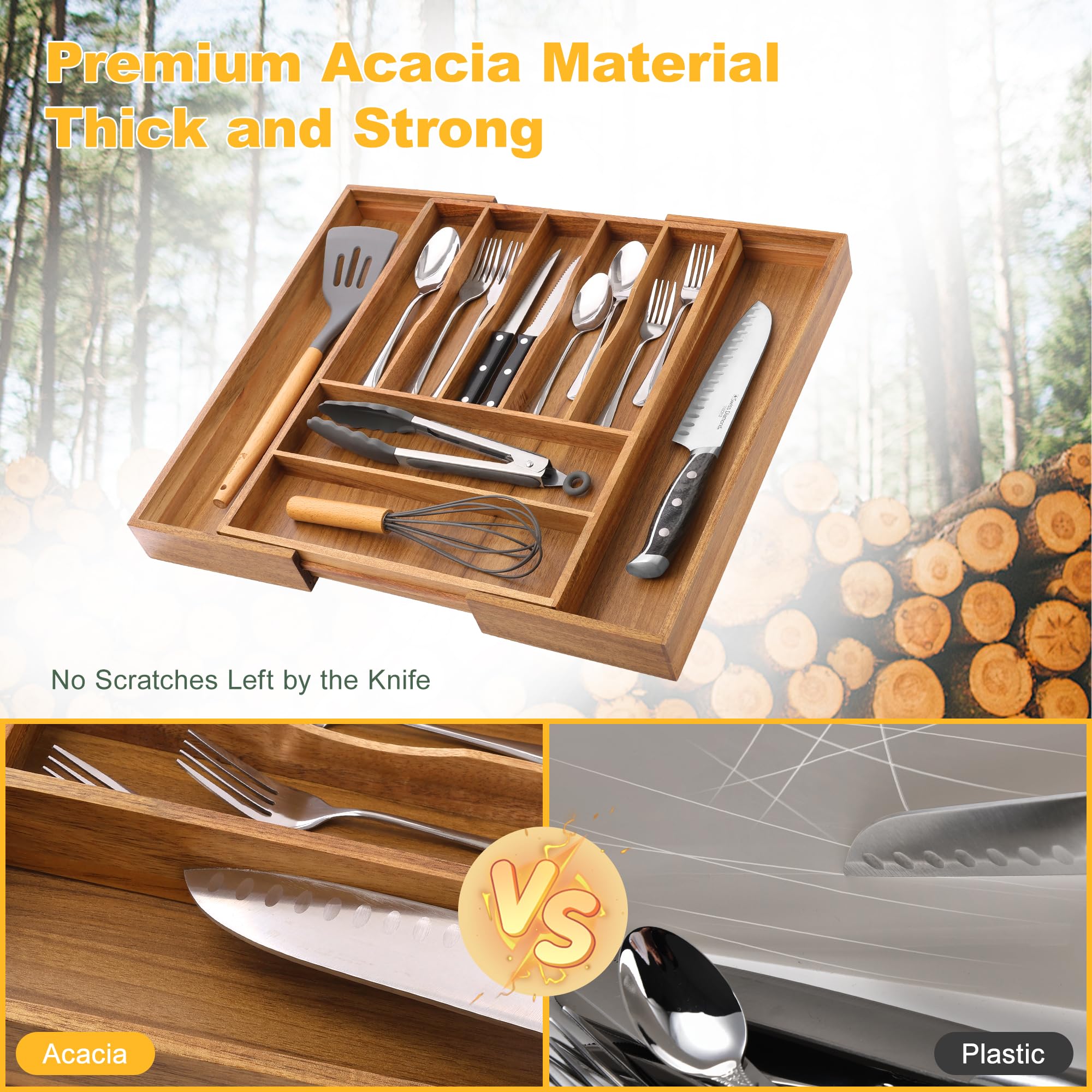 Large Premium Acacia Silverware Organizer