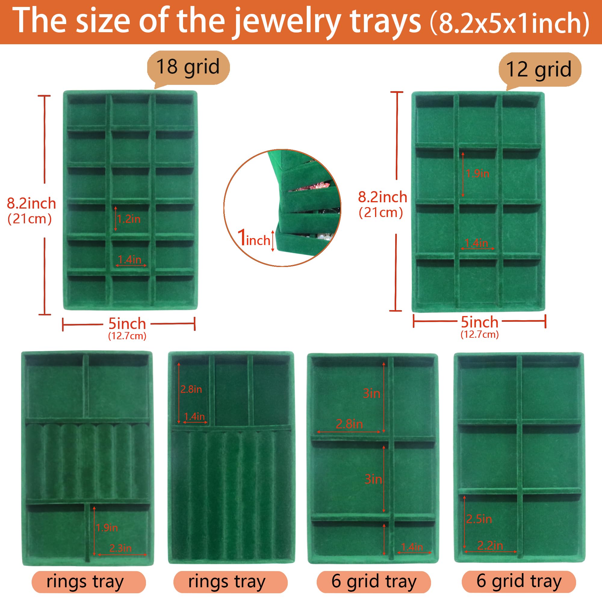 Jewelry Trays Organizer Set of 8 Stackable Jewellry Organizer Trays for Drawers Jewelryy Display Necklace Earring Bracelet (8 Count)