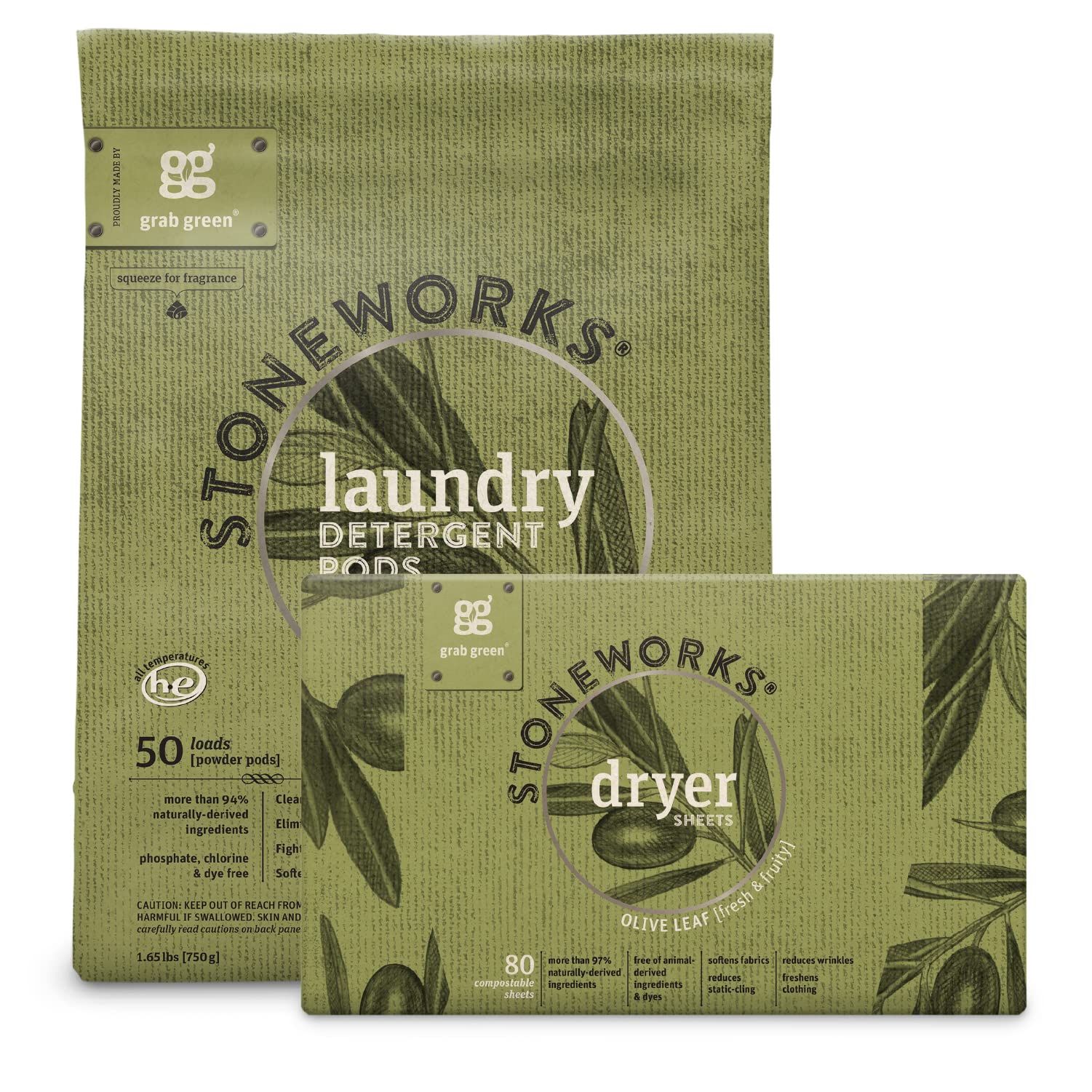 Stoneworks Laundry Detergent Pods and Dryer Sheet Bundle (80 Count)