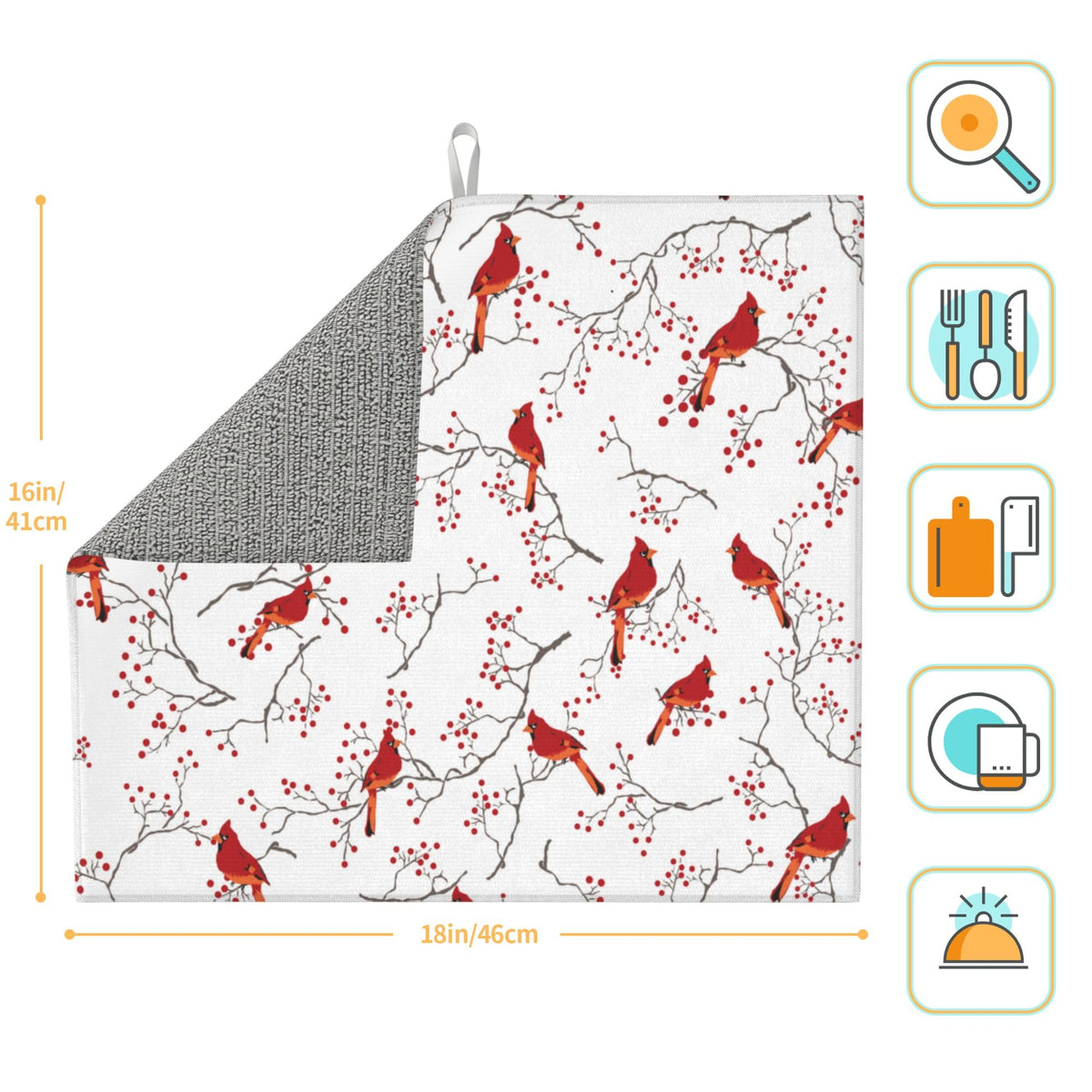 Cardinal Bird Red Berry Decor Kitchen Drying Mat Cute 16x18 Inch