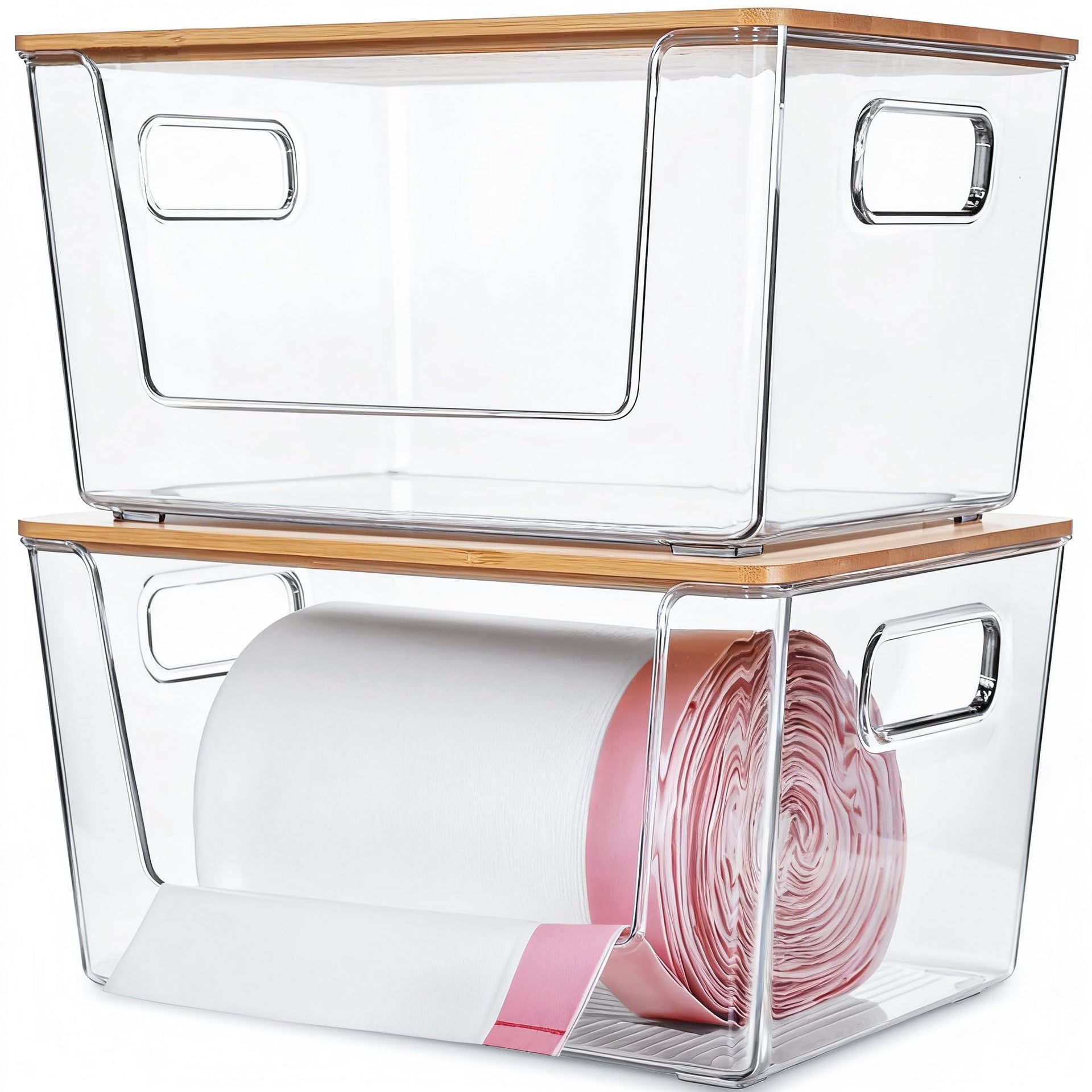 Citylife 2 Pack Extra Large Trash Bag Holders with Bamboo Tops and Handles (2 Count)
