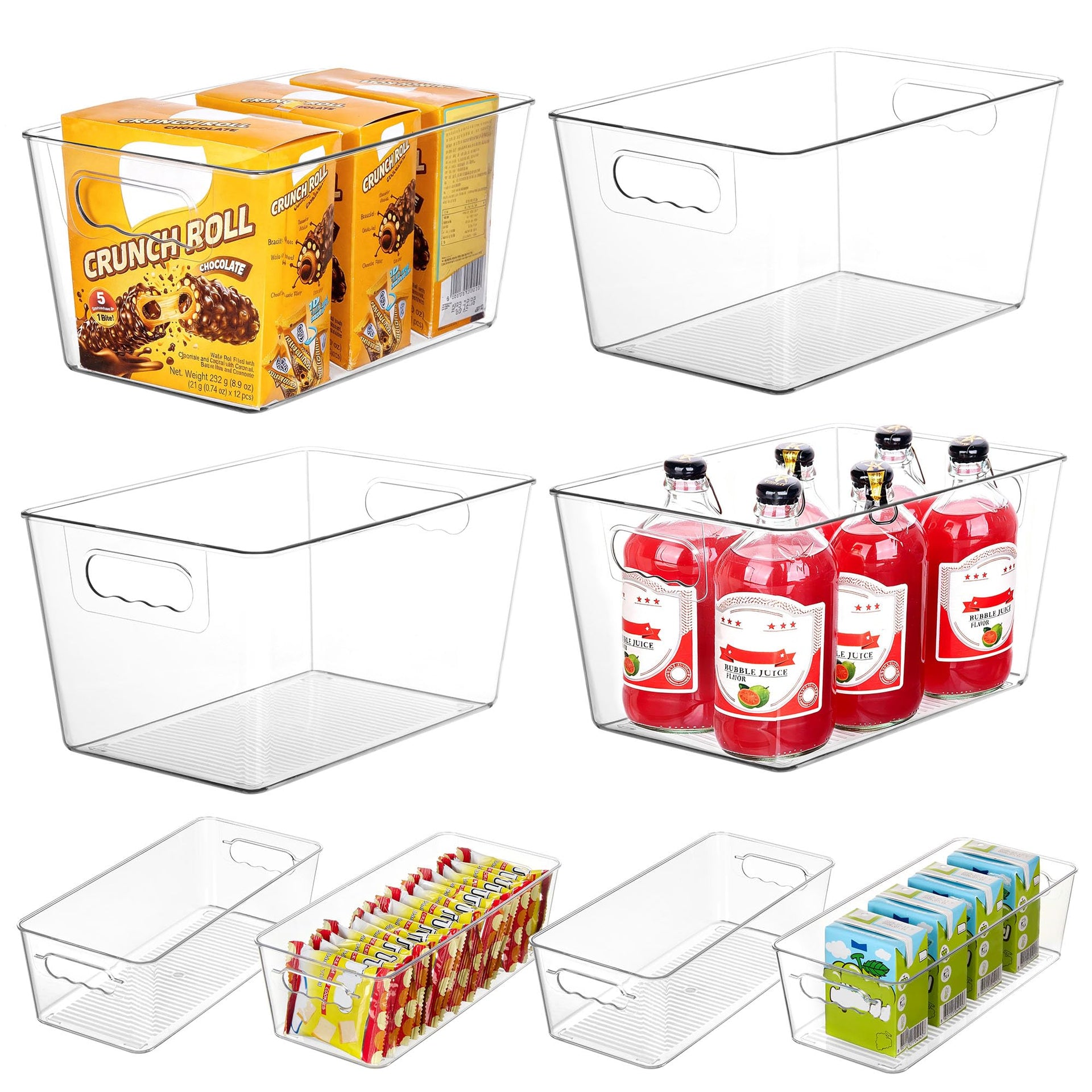 8 Pack Clear Storage Bins Set for Pantry Organizer (8 Count)