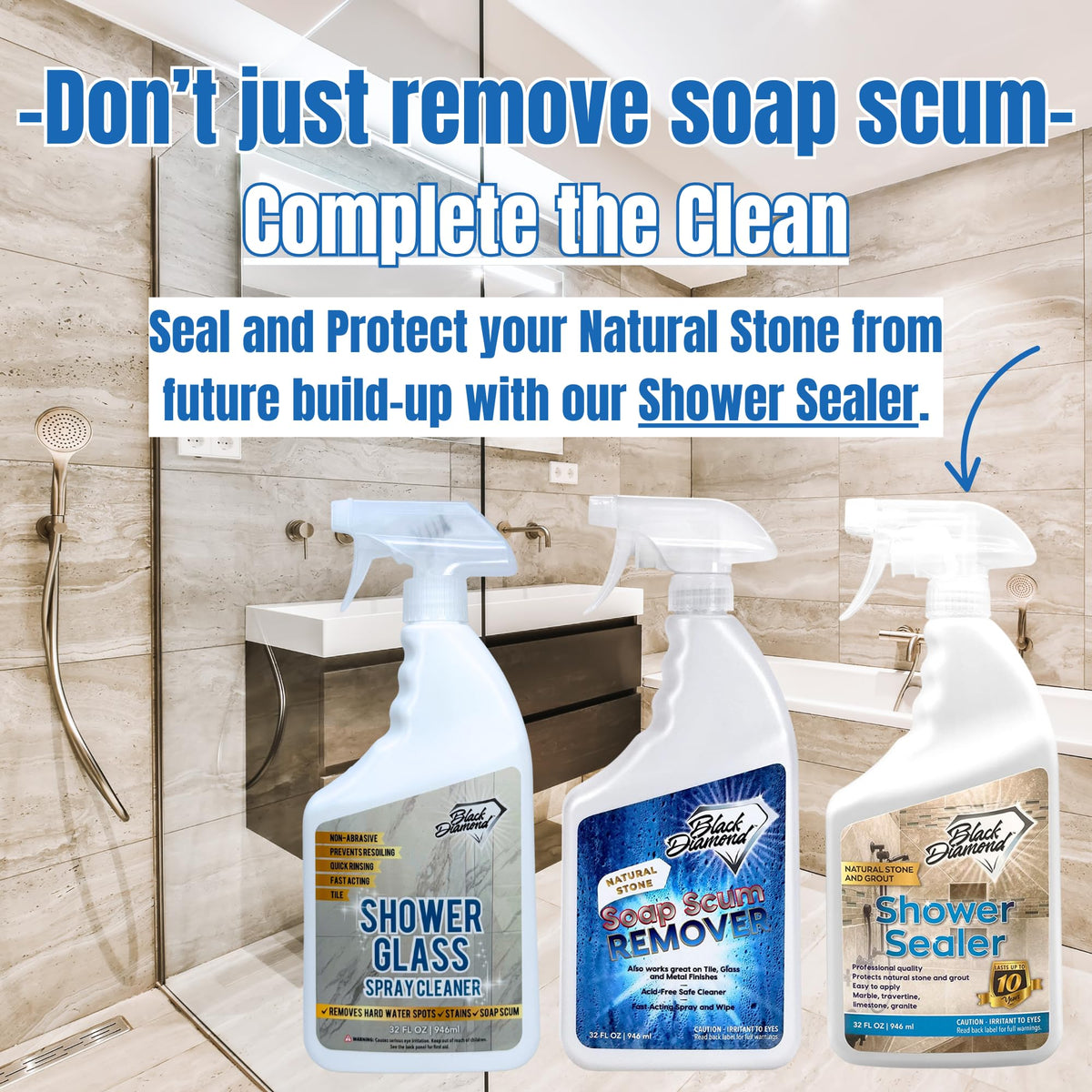 Shower Glass Cleaner & Natural Stone Shower Sealer 2 (64 Fl Oz)