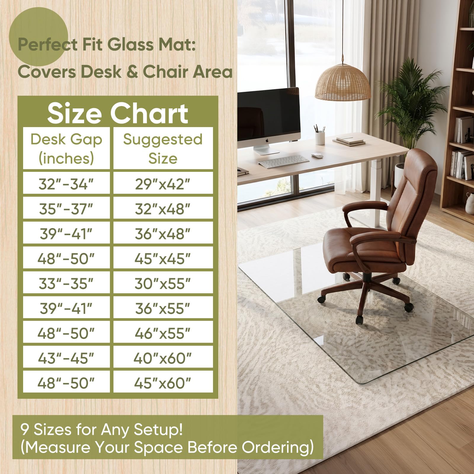 30"x48" Tempered Glass Chair Mat for Carpet & Hardwood Floors