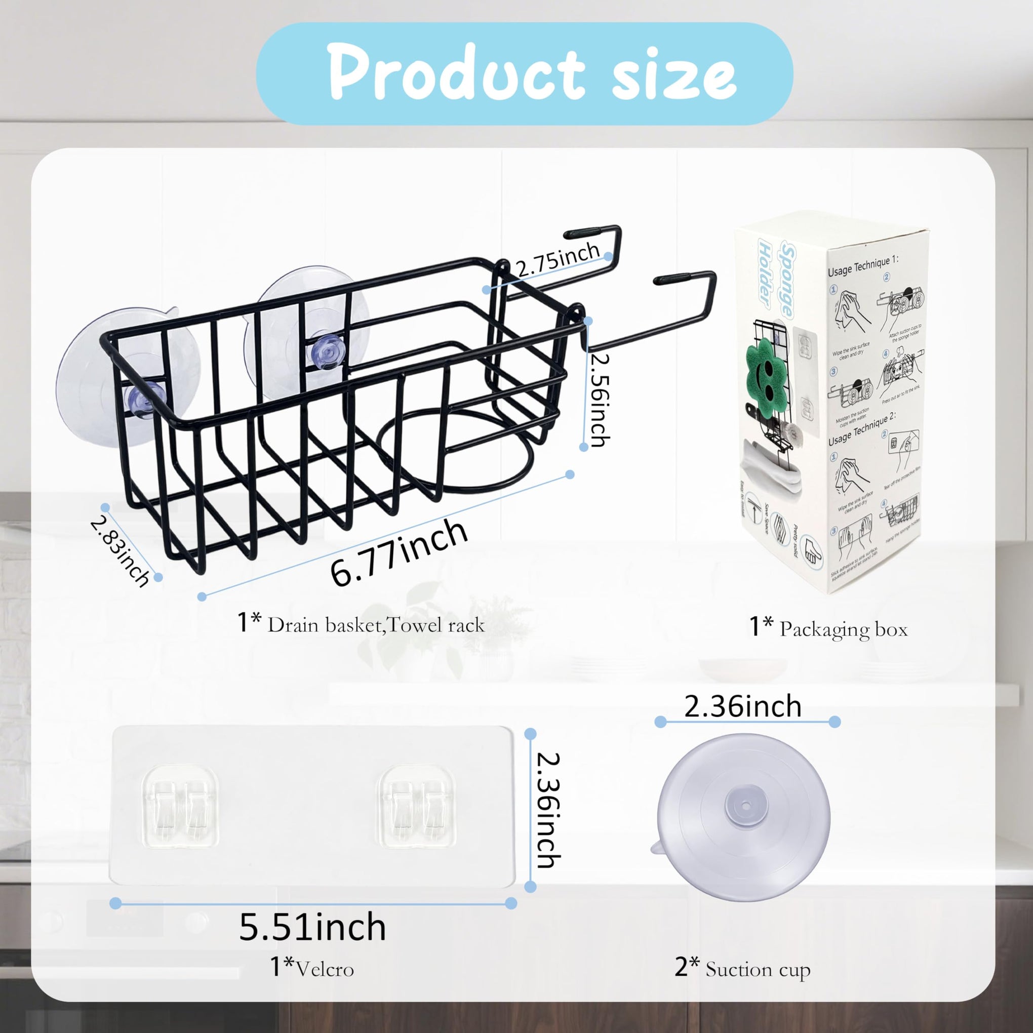 Sponge Holder with Dish Cloth Hanger for Kitchen Sink