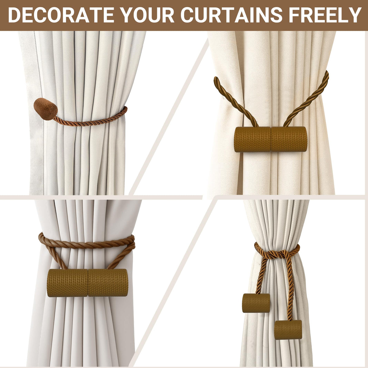 Magnetic Curtain Tiebacks Dark Brown 4pcs