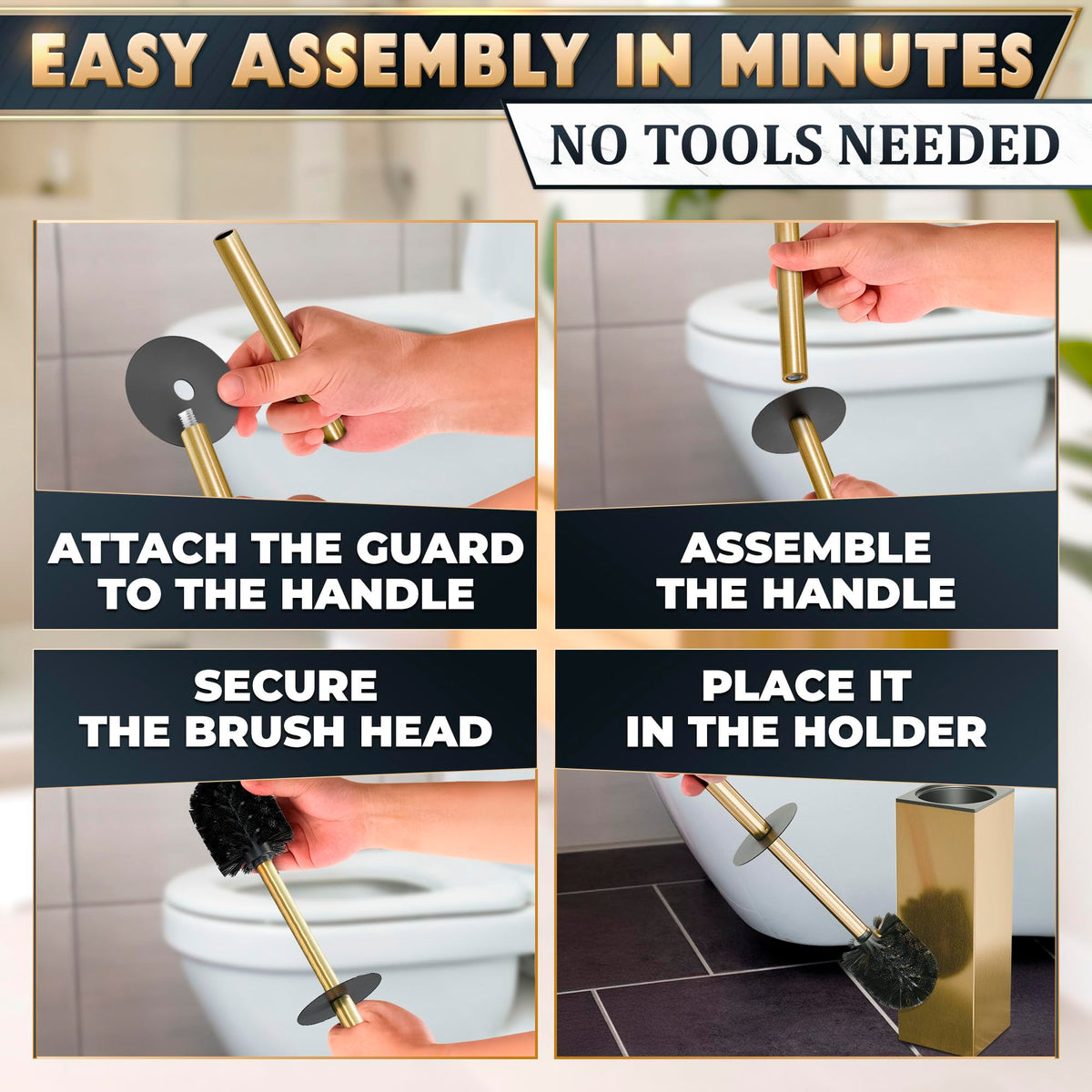 Gold Toilet Brush and Holder Set