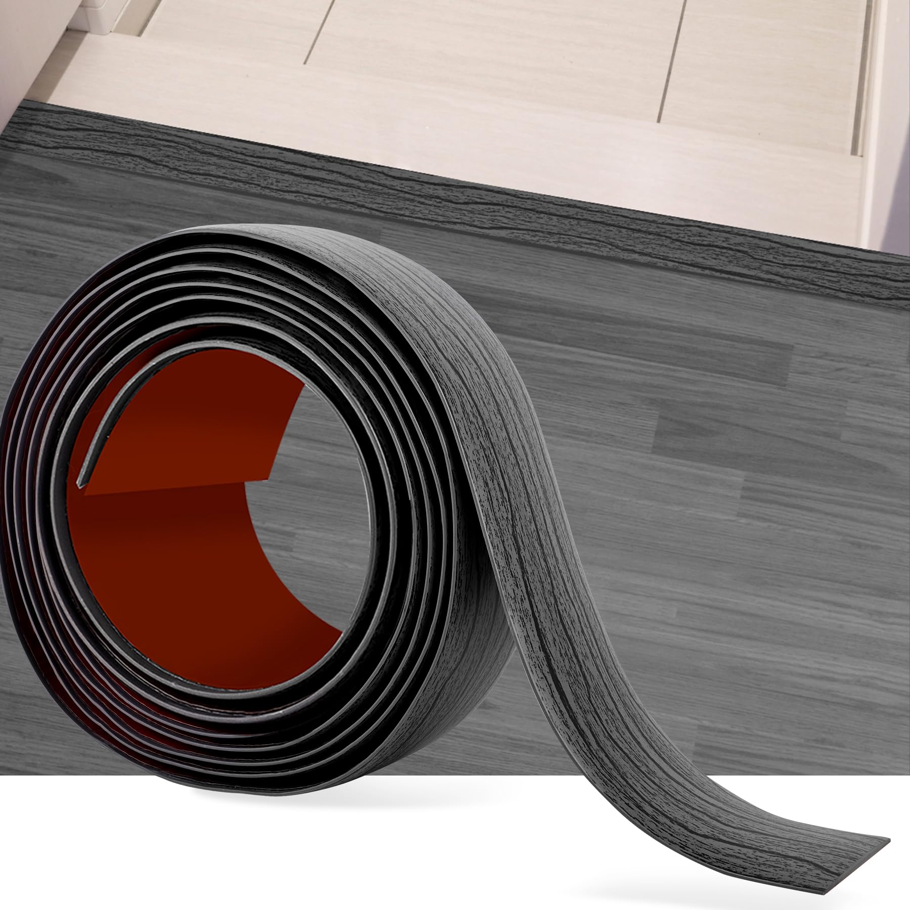 3.3Ft Floor Transition Strip Self Adhesive Vinyl Cover Floor Strip Flat Divider Transition Strip Wood Grain Design for Laminate Floor Gaps and Doorway Transitions