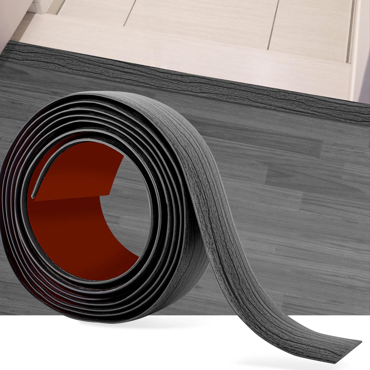 3.3Ft Floor Transition Strip Self Adhesive Vinyl Cover Floor Strip Flat Divider Transition Strip Wood Grain Design for Laminate Floor Gaps and Doorway Transitions (3.3 Foot)