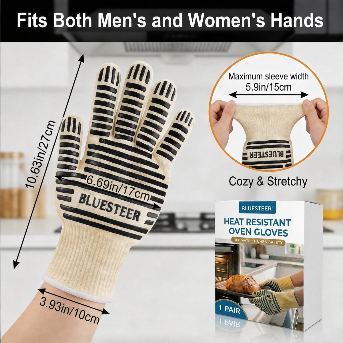 Oven Gloves Heat Resistant 540 Degrees Grilling Gloves (9 Ounce)
