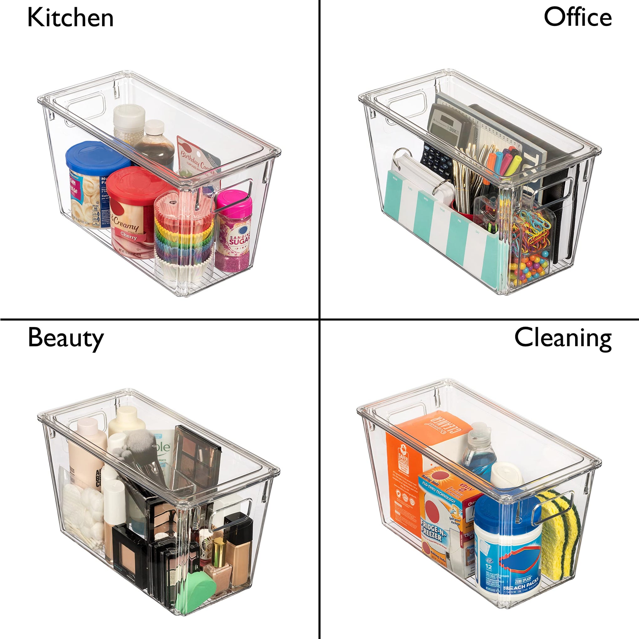 Plastic Storage Bins with Lids for Pantry & Fridge (4 Count)