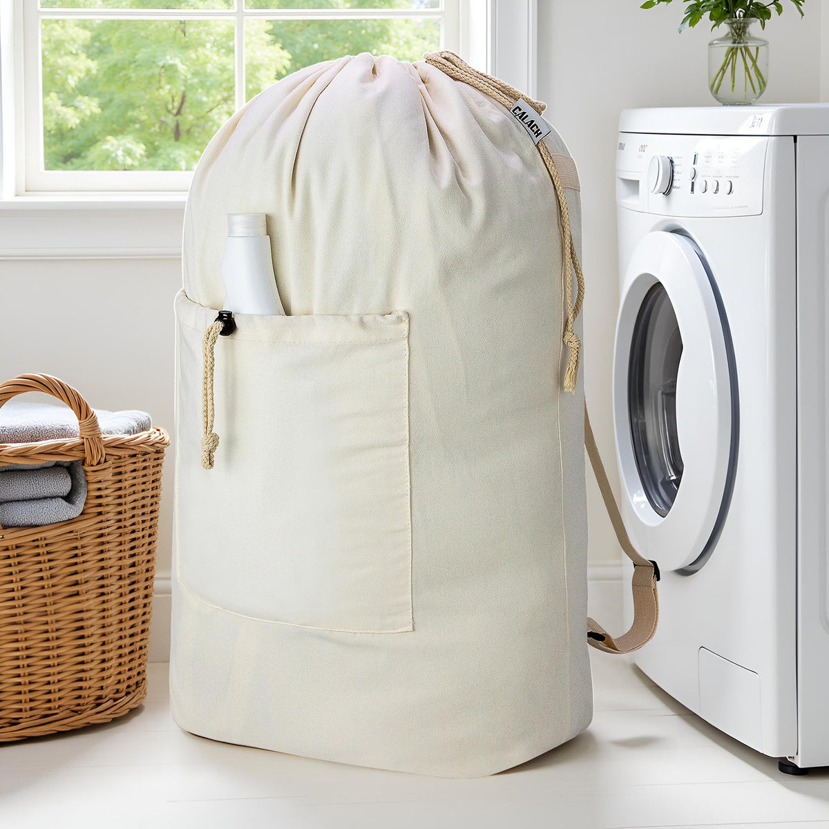 Laundry Backpack Canvas Laundry Bag with Straps Drawstring