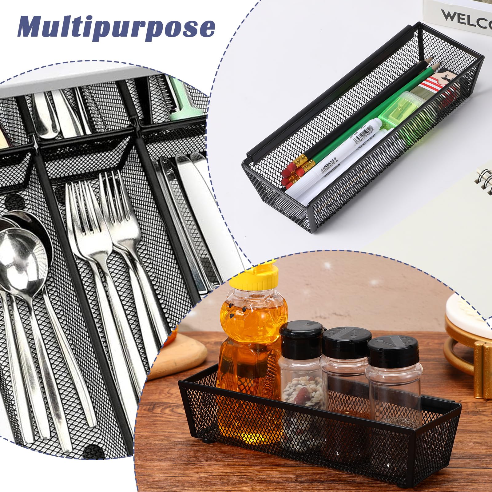 10 Pack Silverware Drawer Organizer 9 x 3 x 2 Inch Mesh Utensil Organizer for Kitchen Drawers with Interlocking Arm for Flatware Knives Spoons Fork Cosmetic Utensil Tabletop Storage Tray (10 Count)