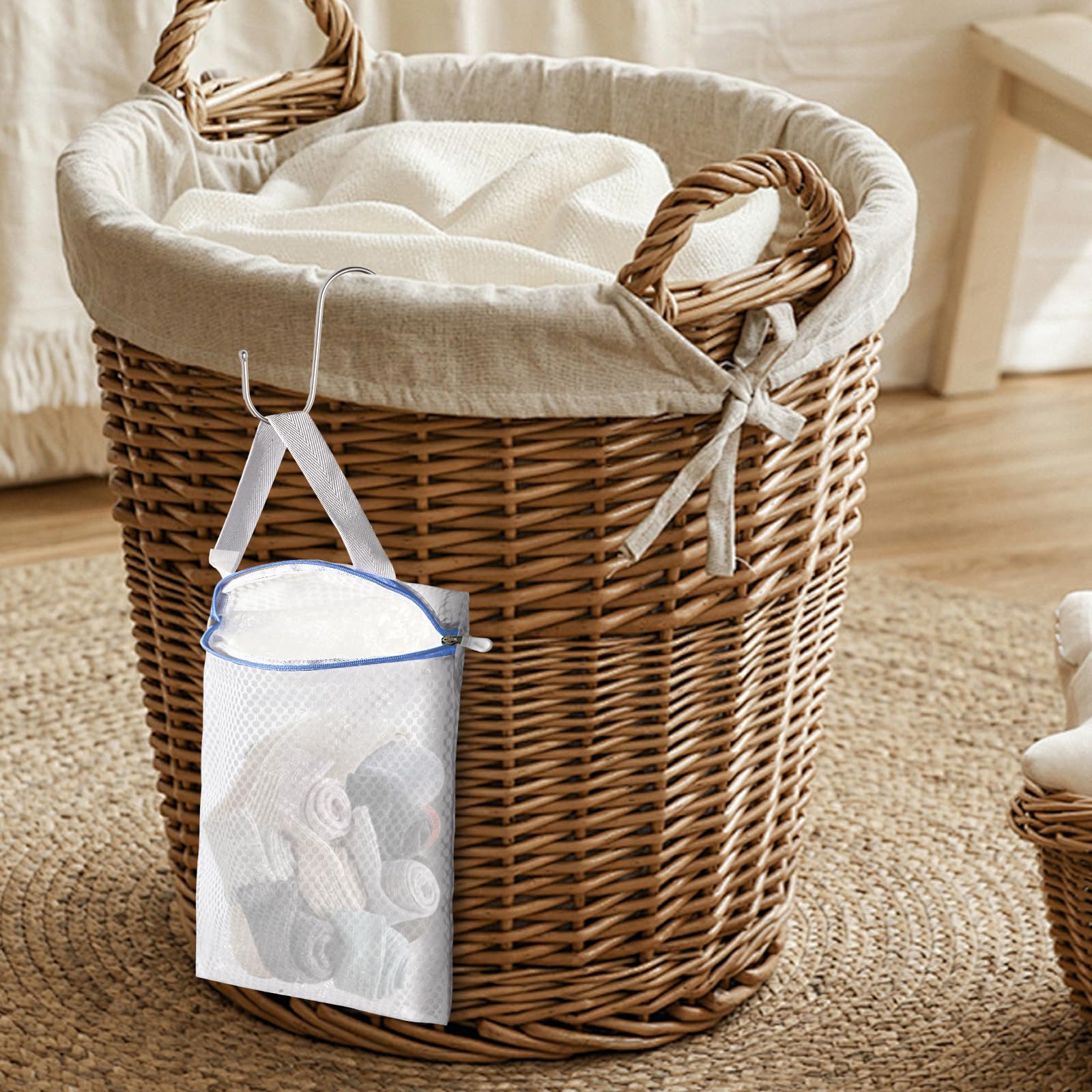 3 Pack Hanging Mesh Laundry Bags with S Hooks (3 Count)
