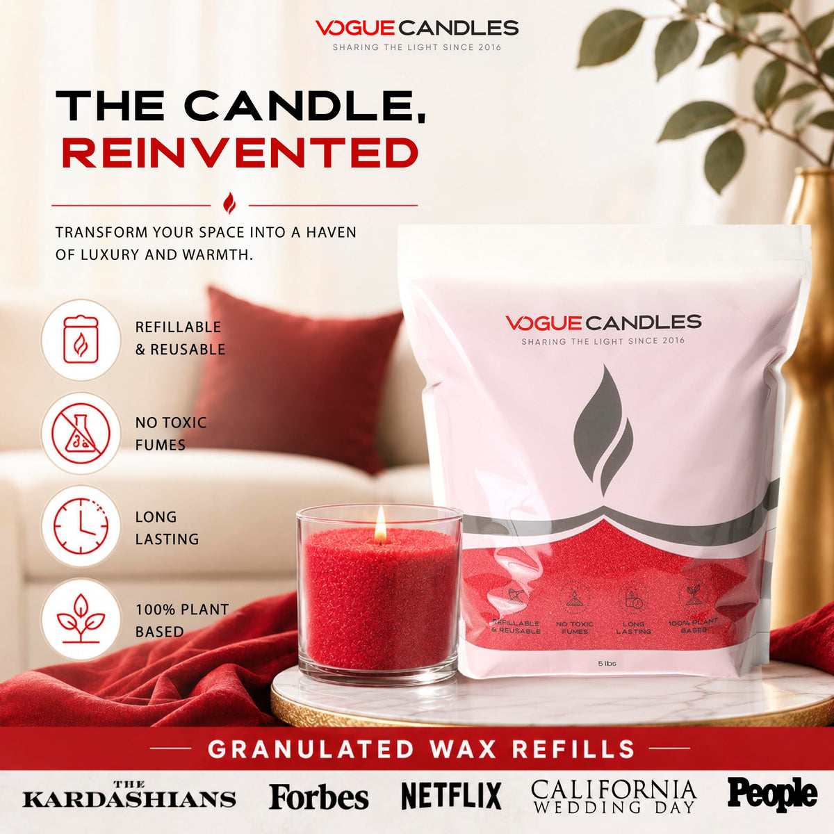 Vogue Candles Red Pearled Candle Sand Wax (80 Ounce)