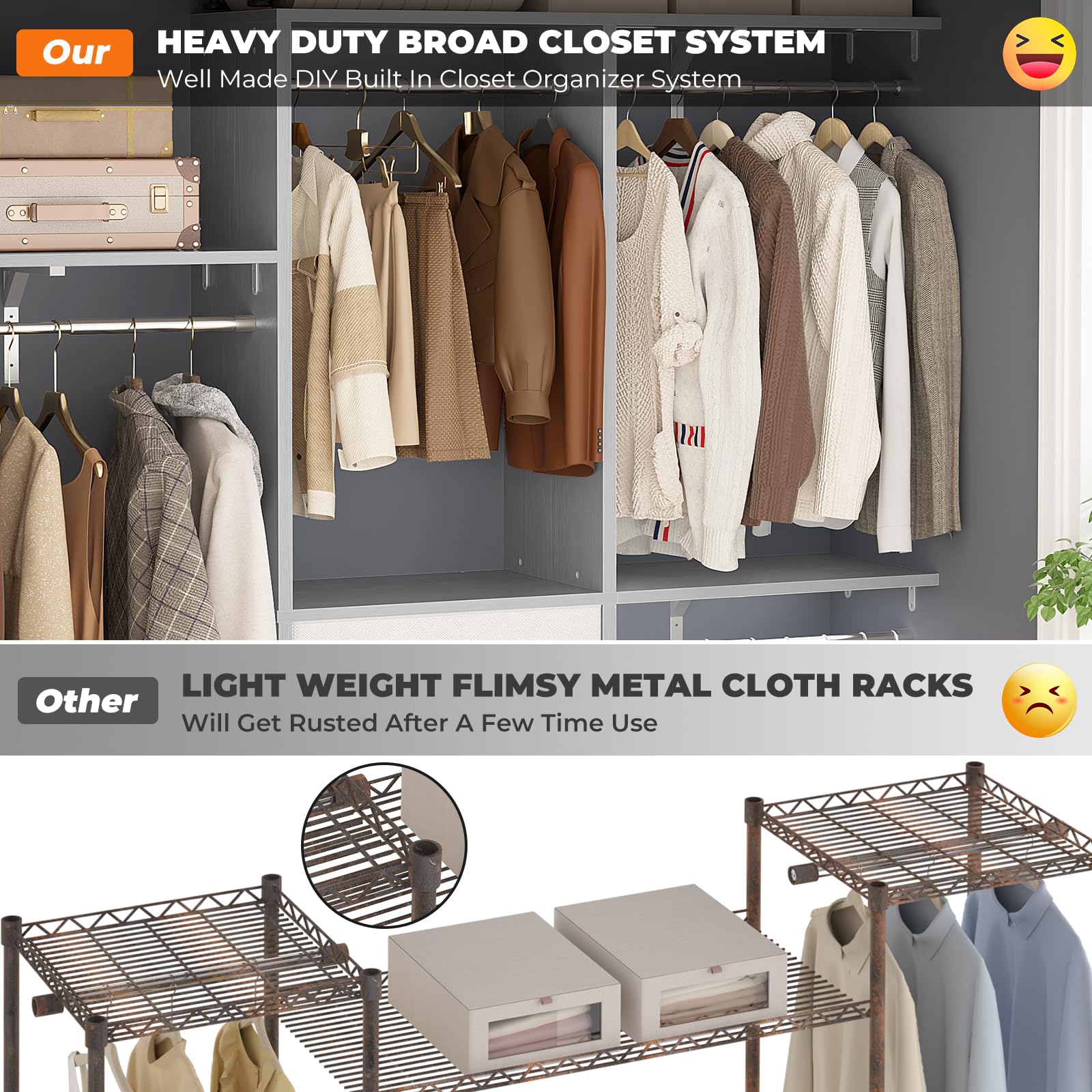 5FT Small Closet System with 3 Fabric Drawers