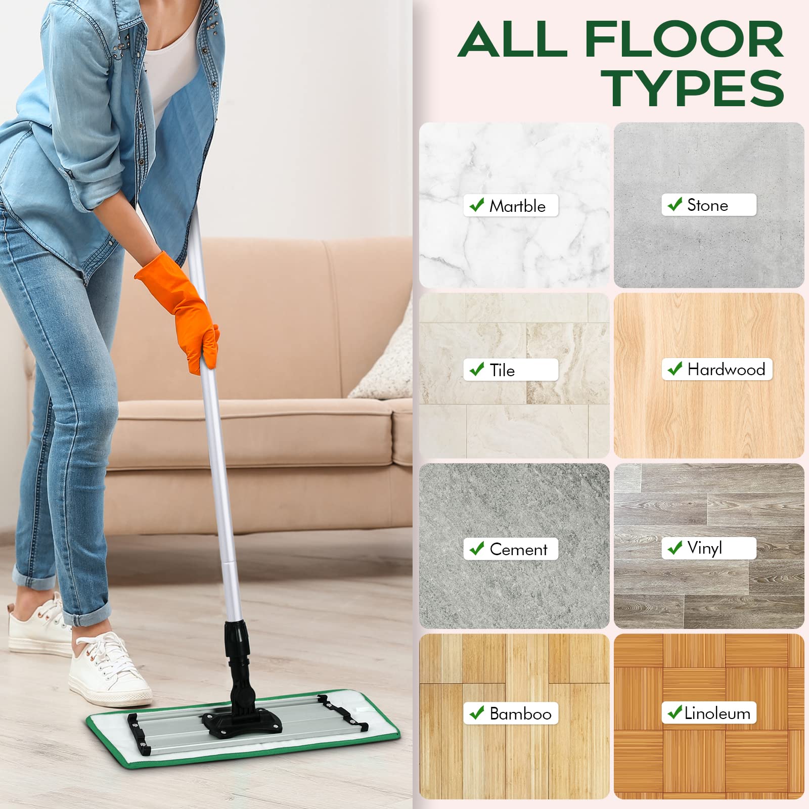 Matthew 18'' 36 Pcs Microfiber Mop Replacement Pads for Wet Dry Multi (36 Count)