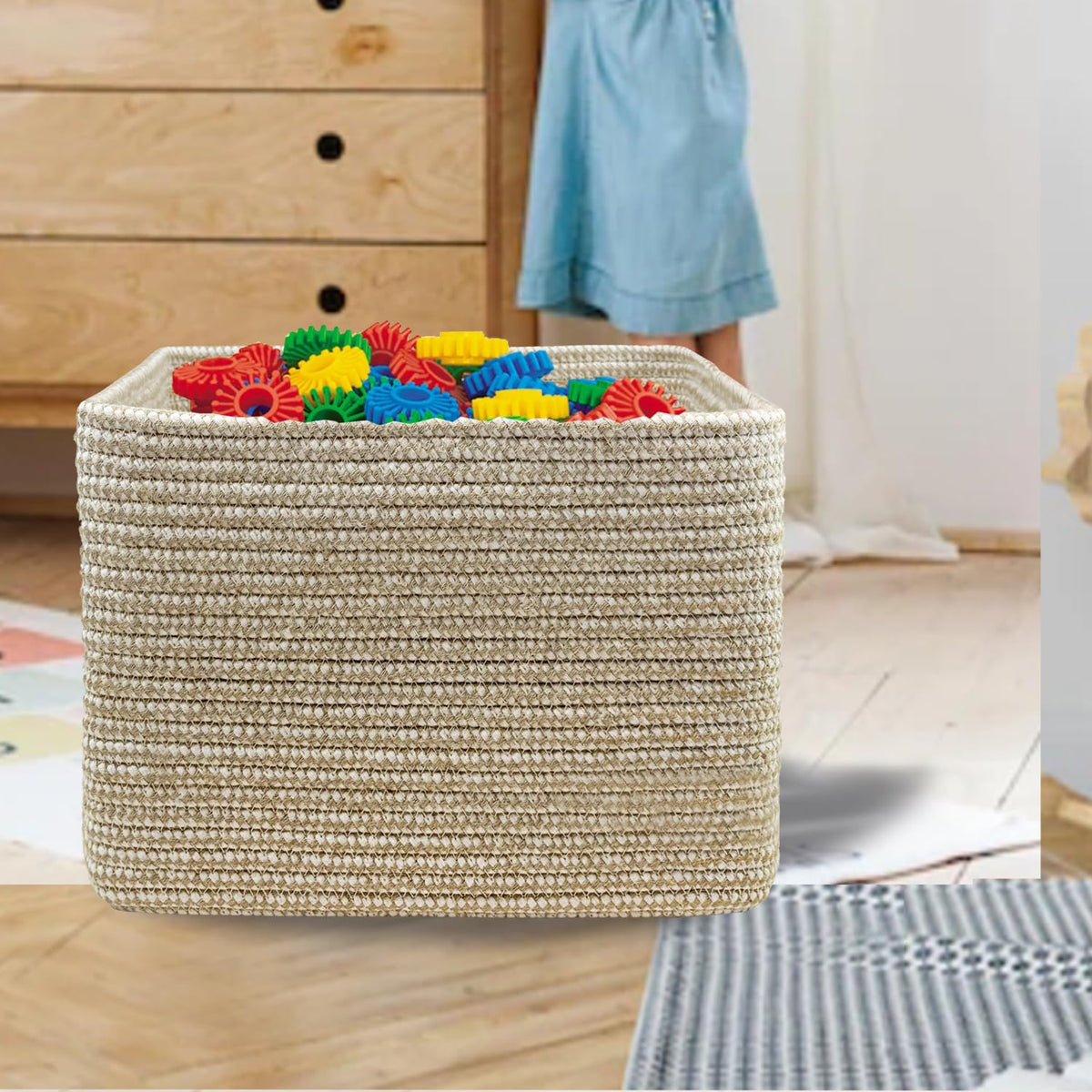 3PACK Cotton Rope Square Basket with Handles for Shelves (3 Count)