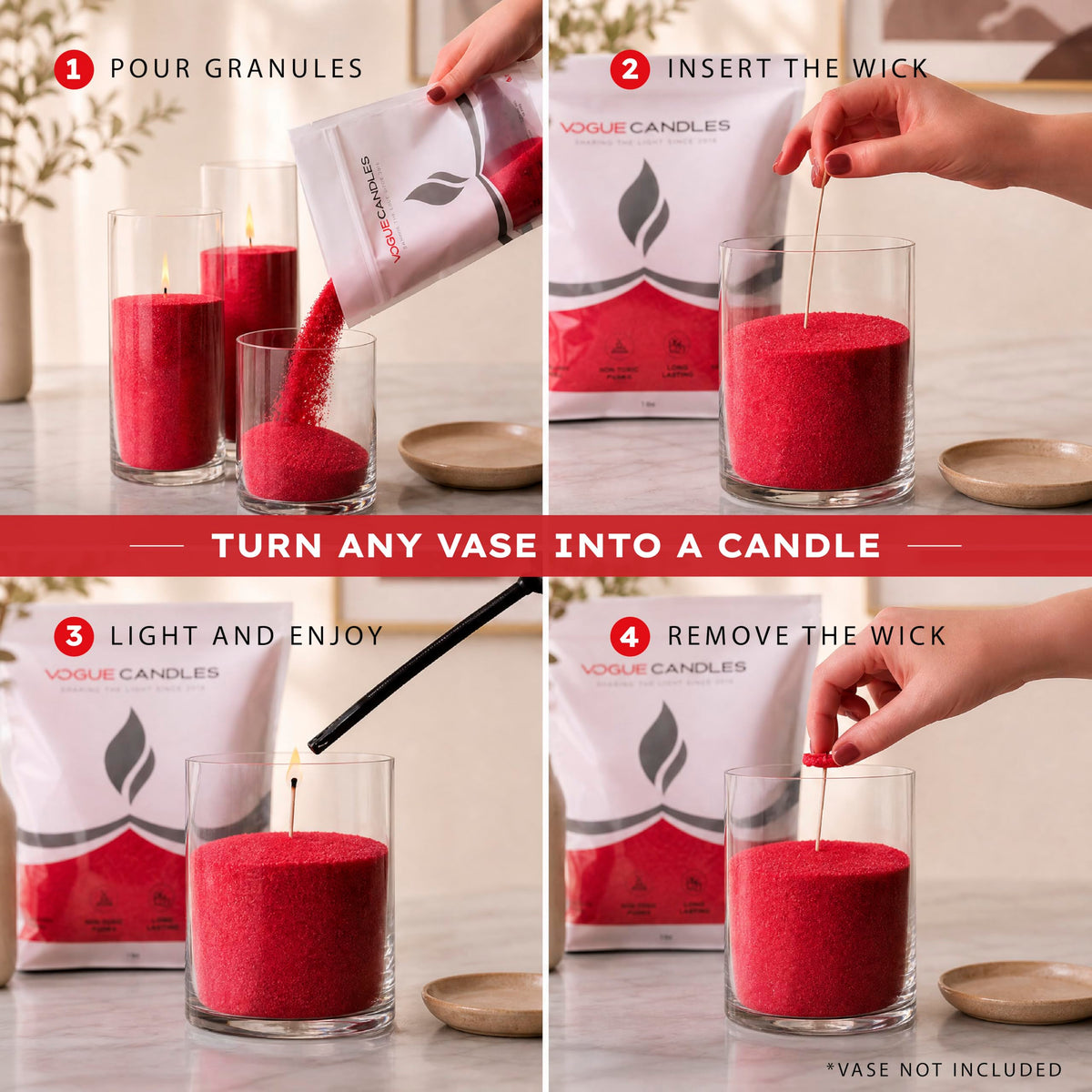 Vogue Candles Red Pearled Candle Sand Wax (80 Ounce)