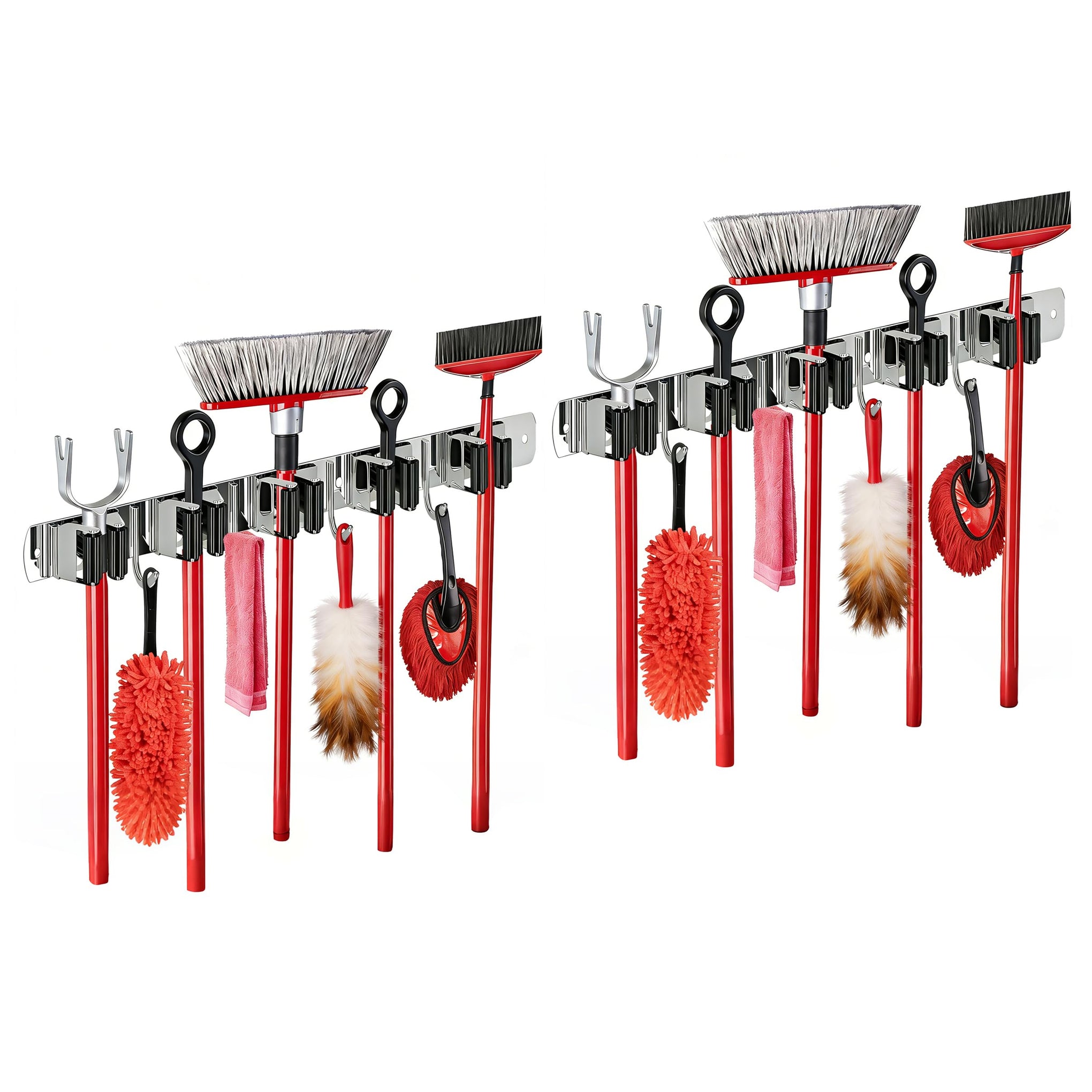 2 Packs 5 Racks and 4 Hooks Mop and Broom Holder Wall Mount (9 Count)