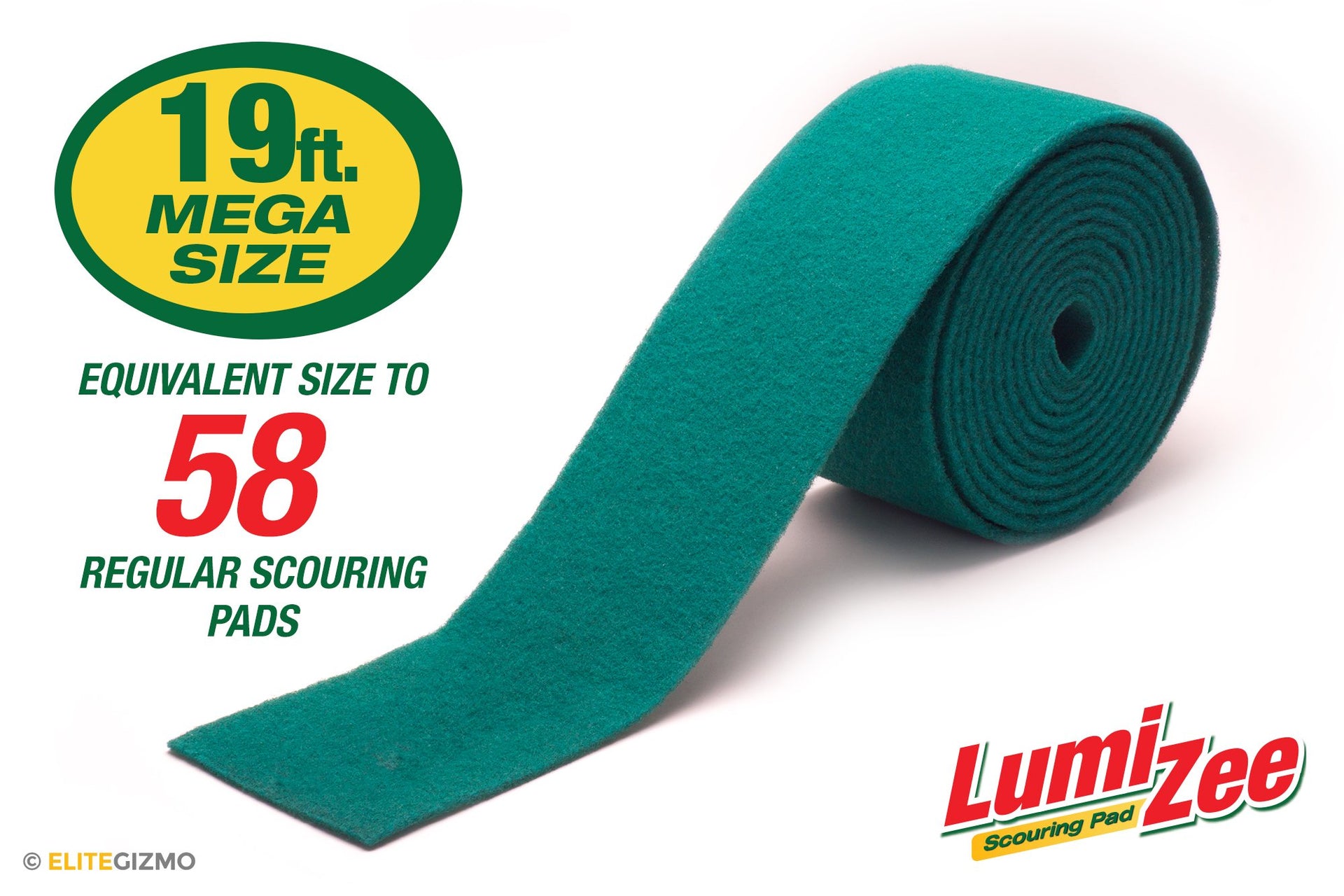 Green Scrubbing Pad Roll 19ft Economy Size Medium Duty Abrasive Scrub Sponge Scouring Pads 19ft x 6in x 0.3in