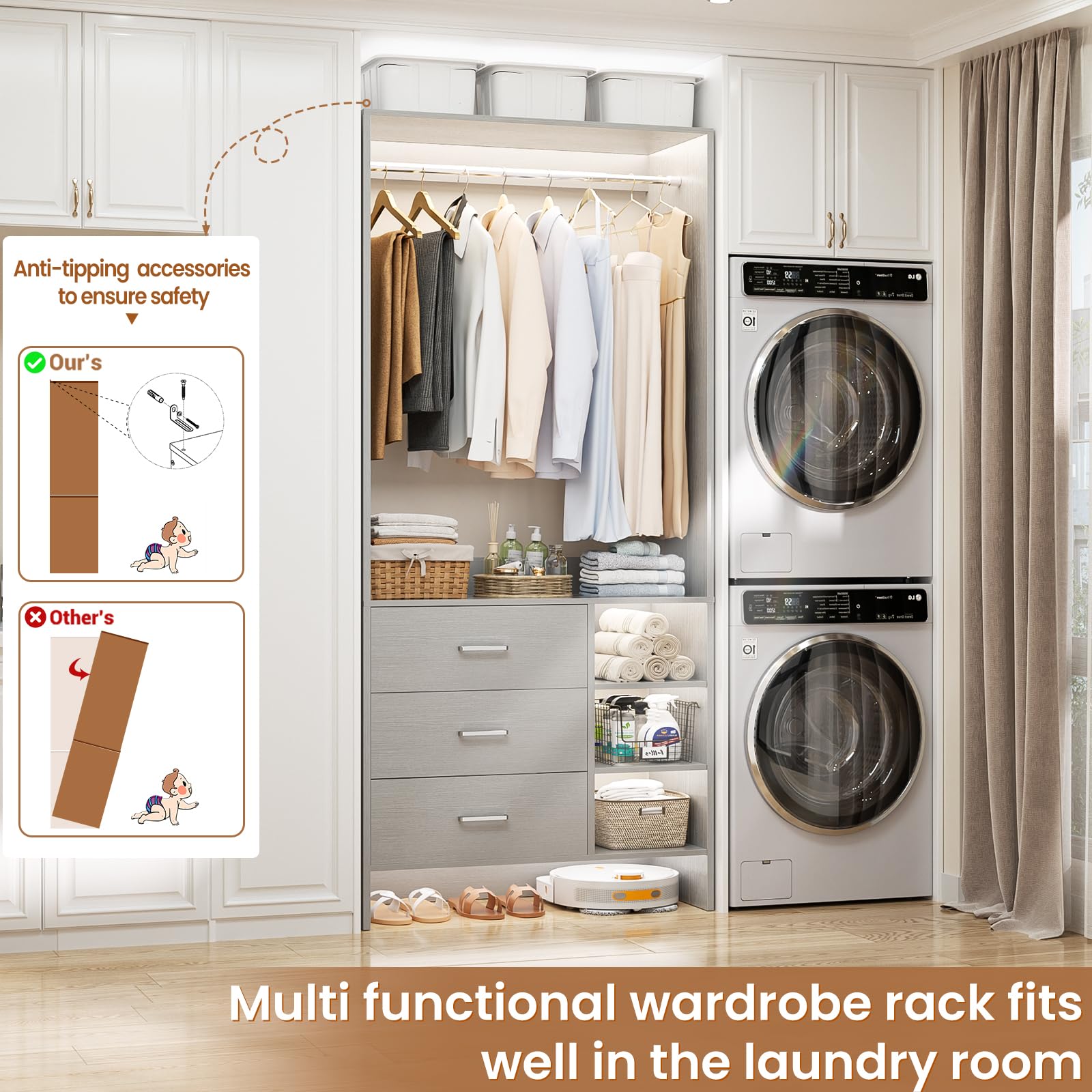 2.5FT Closet System with 3 Drawers