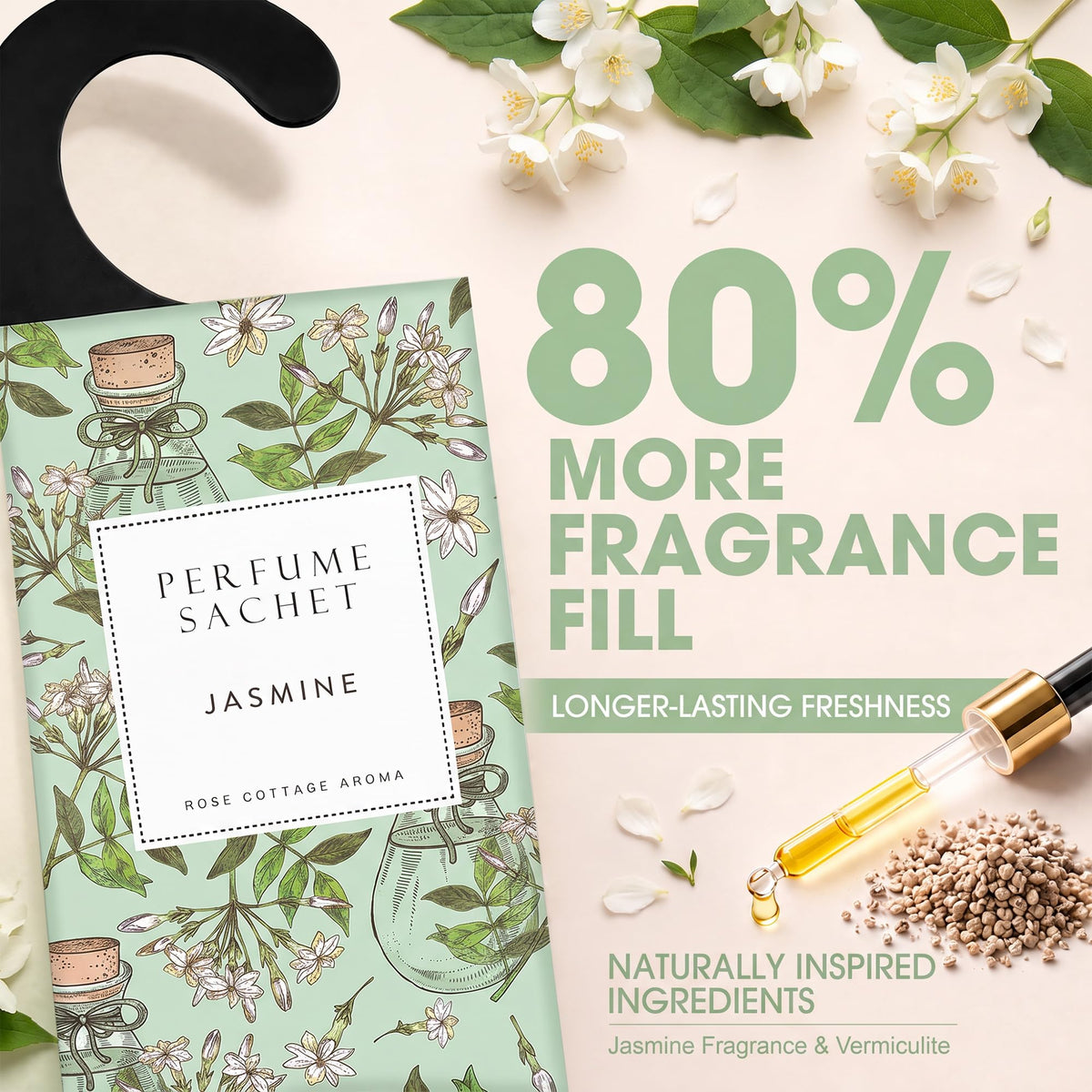 Large 12 Packs Jasmine Hanging Scented Sachets Long (12 Count)