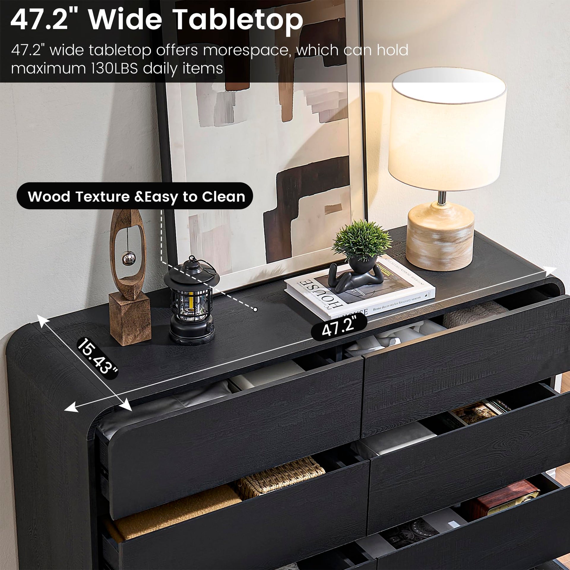Black Dresser with 8 Drawers