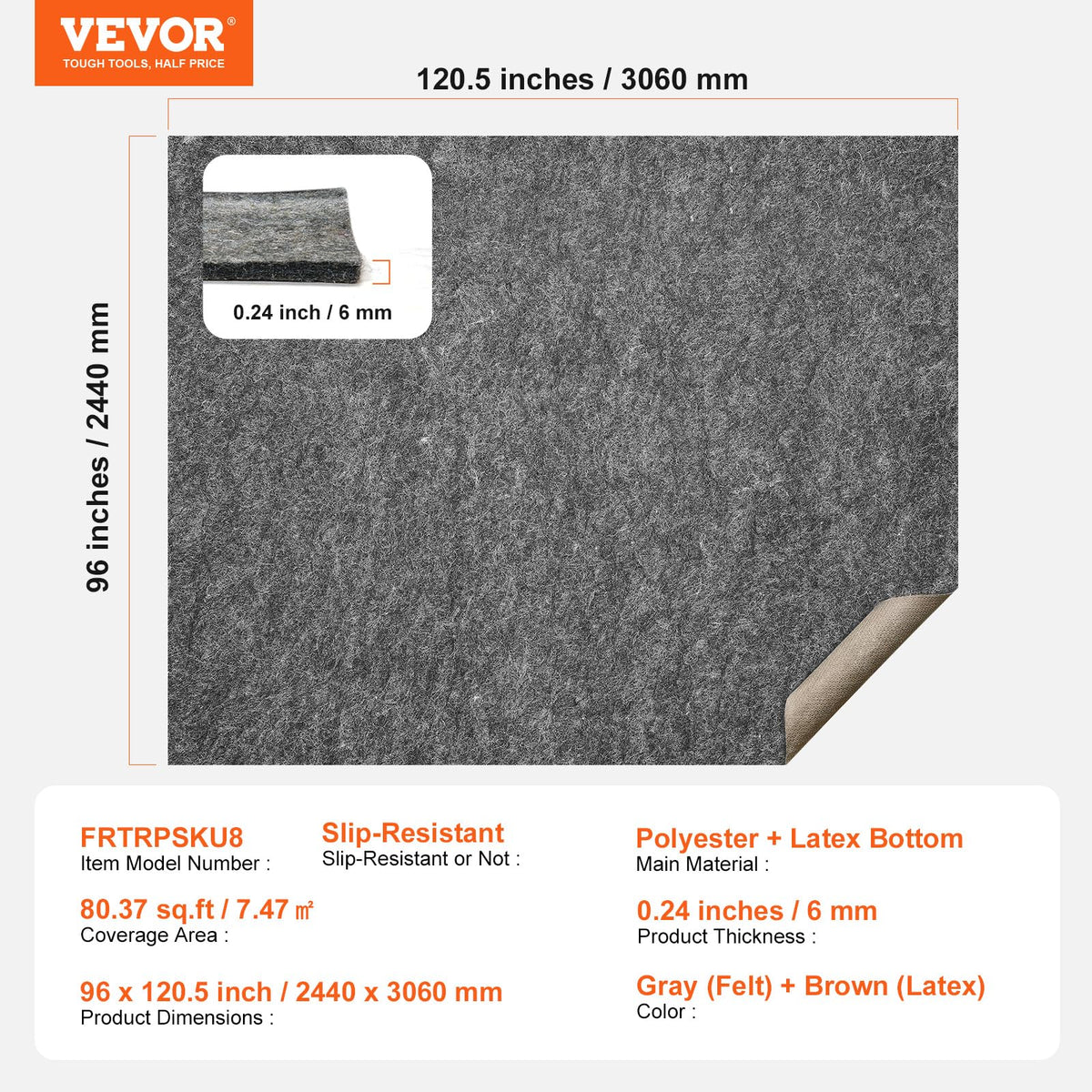 8' x 10' Non Slip Rug Pad Gripper