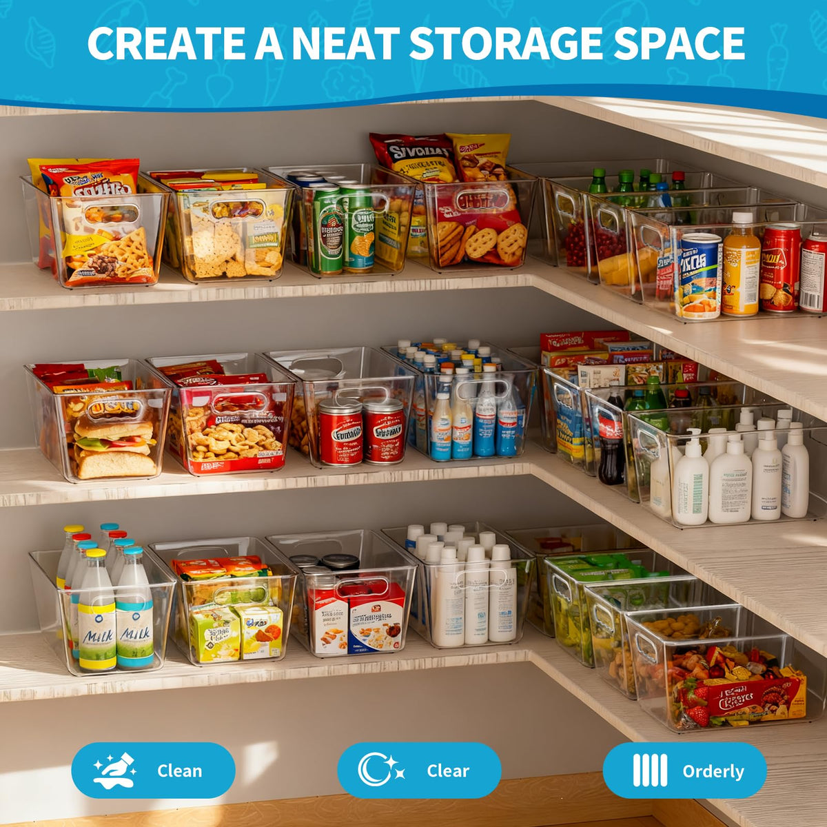 Clear Fridge Organizer with Handles & Lids