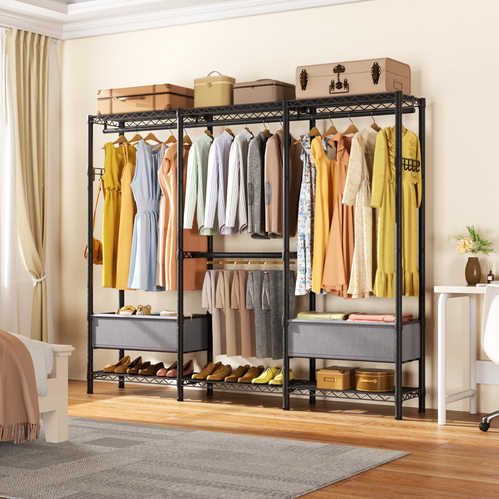 Heavy Duty Clothes Rack Metal Wardrobe with Adjustable Wire Shelves
