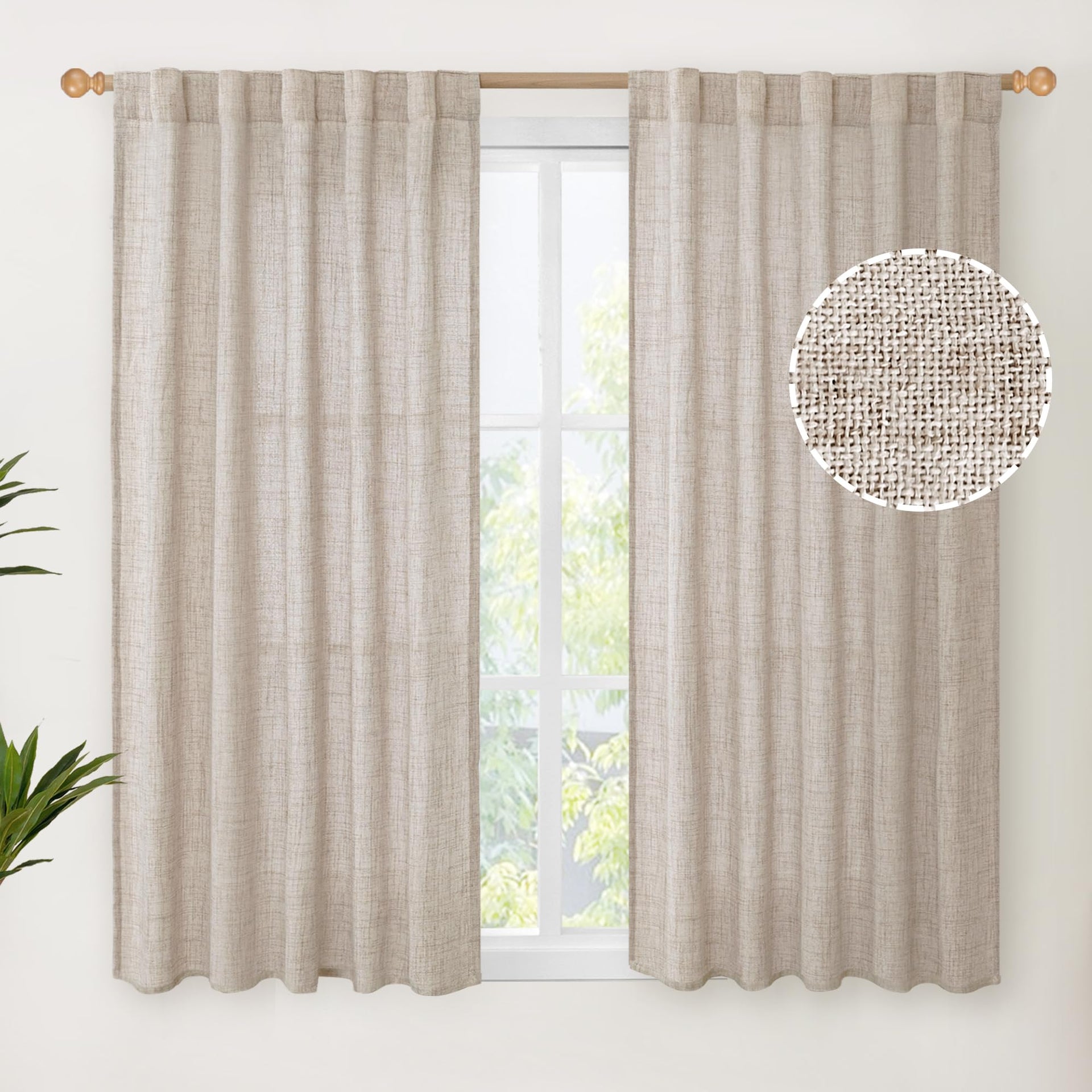 Short Linen Curtains 54 Inch Length for Living Room Window (2 Count)