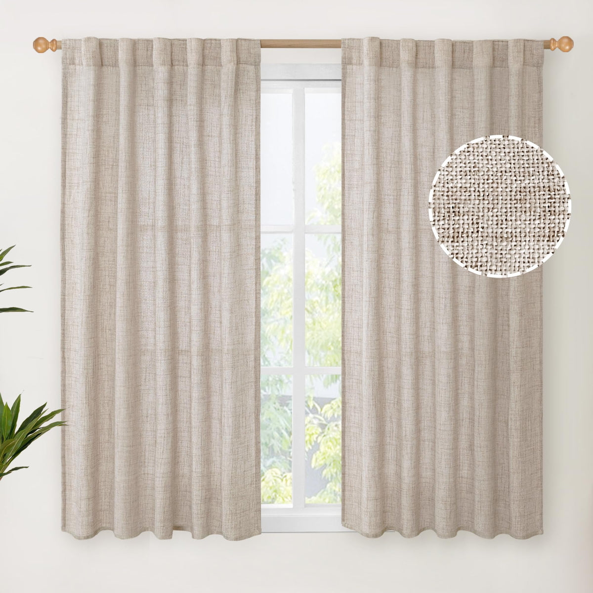 Linen Curtains 48 Inch Length (2 Count)