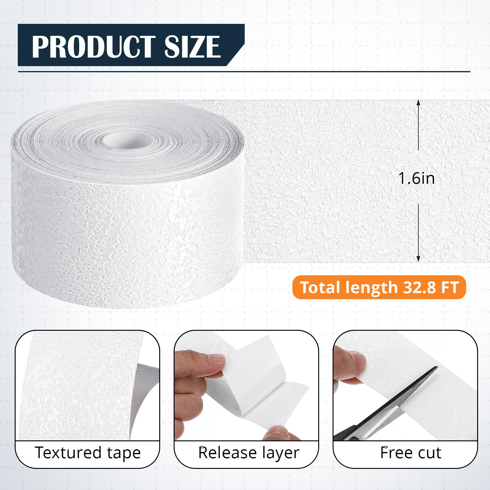 Self Adhesive Crack Drywall Joint Repairs Tape 1.5'' x 32' Textured Roll Joint Tape Paintable for Walls Diatom Mud Finish Texture Tapes for Drywall Repair (32 Foot)