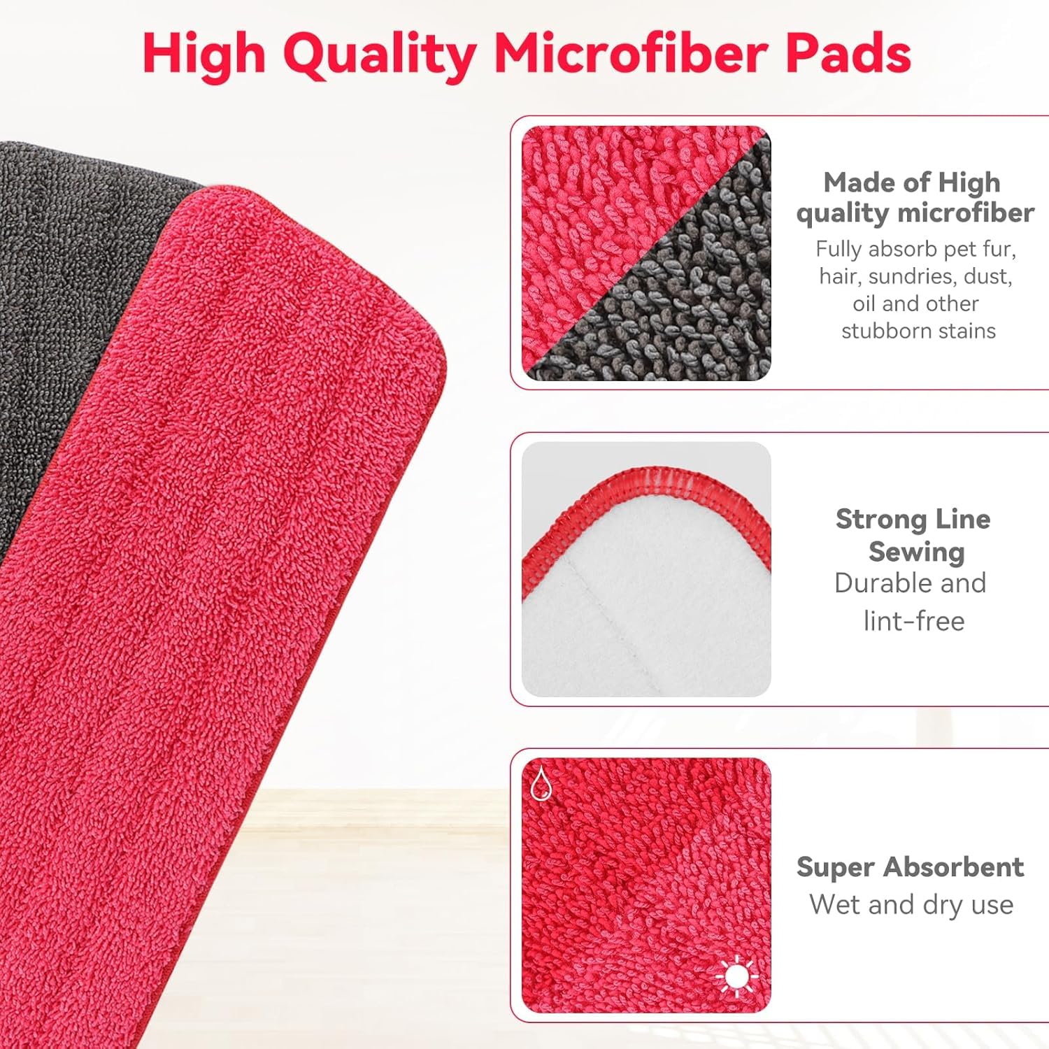 16.5 inch Microfiber Mop Pads for Rubbermaid Reveal Spray Mop and Any 16.5" Flat Mop