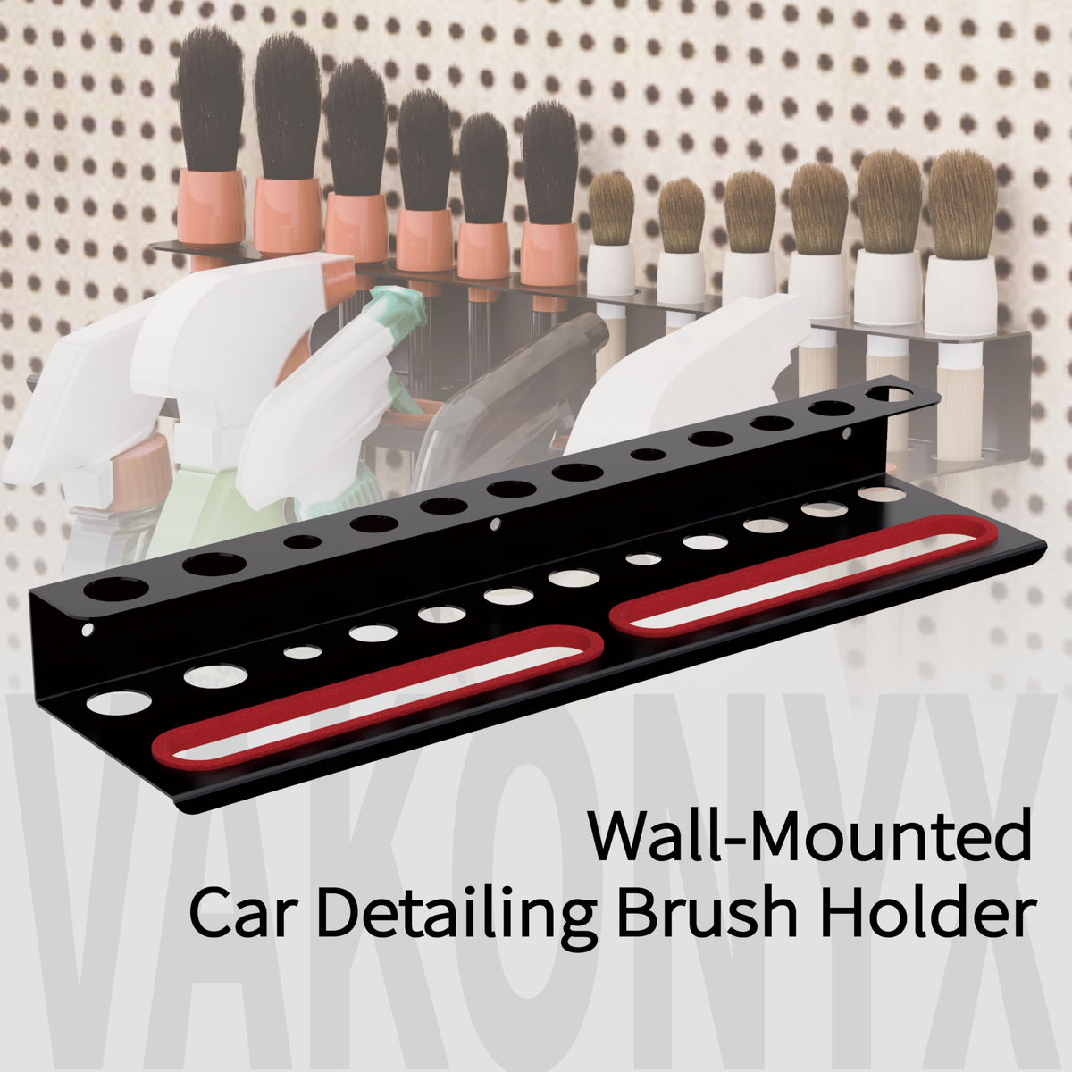 Wall Mount Brush & Spray Bottle Holder Combo Rack for Garage