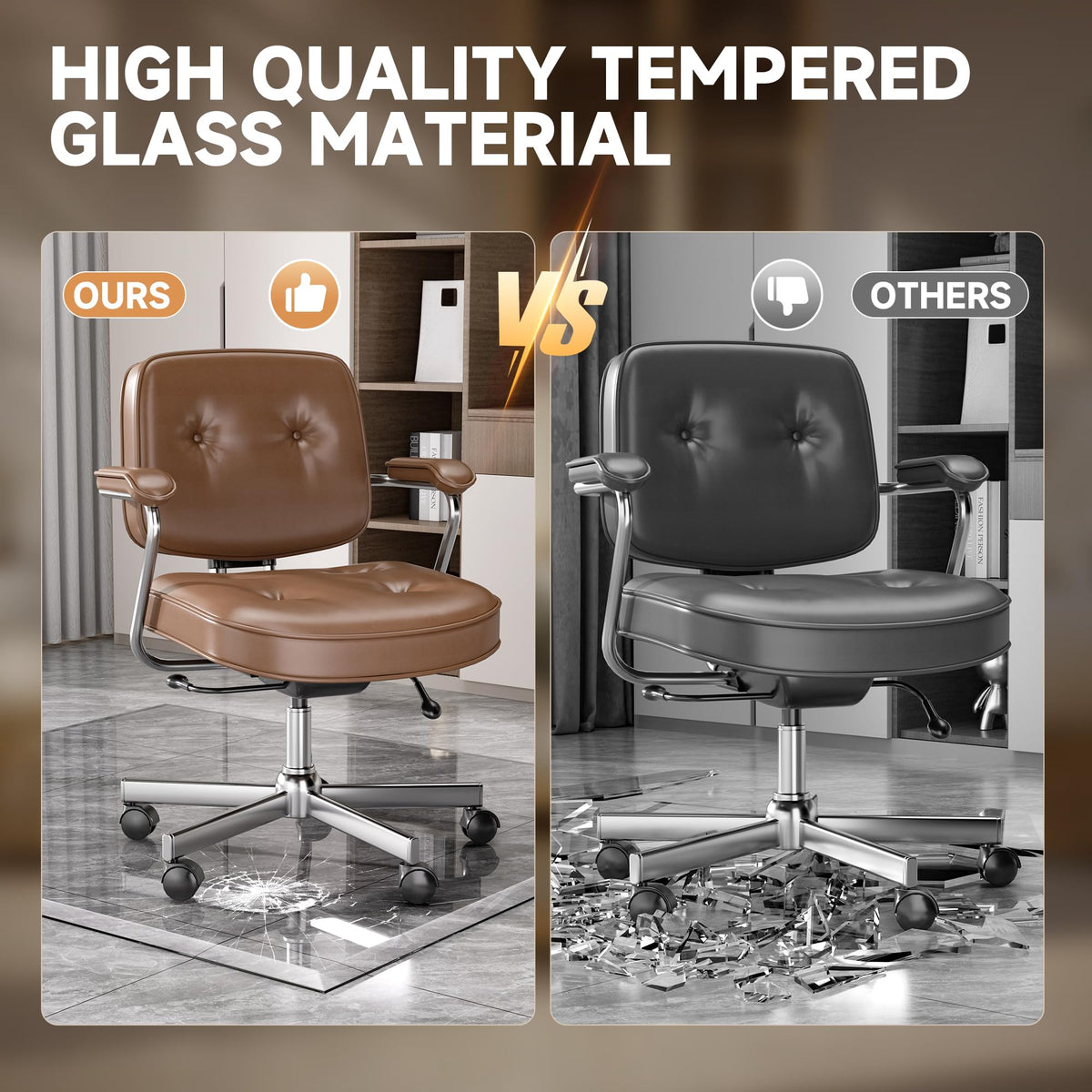Tempered Glass] 59“ x 47” Beveled Edge Glass Chair Mat with Polished Edge Clear Office Chair Mat