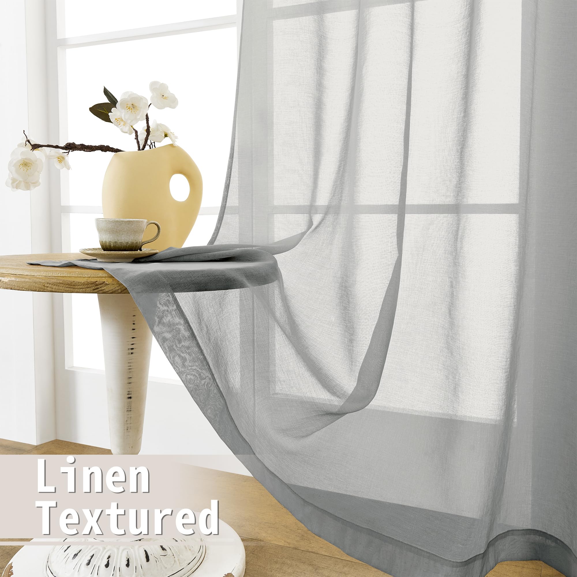 Sheer Door Curtain Closet Linen Textured Curtains Sheer Doorway Light Filtering Voile Patio Glass Doors Rod Pocket Curtain French Door