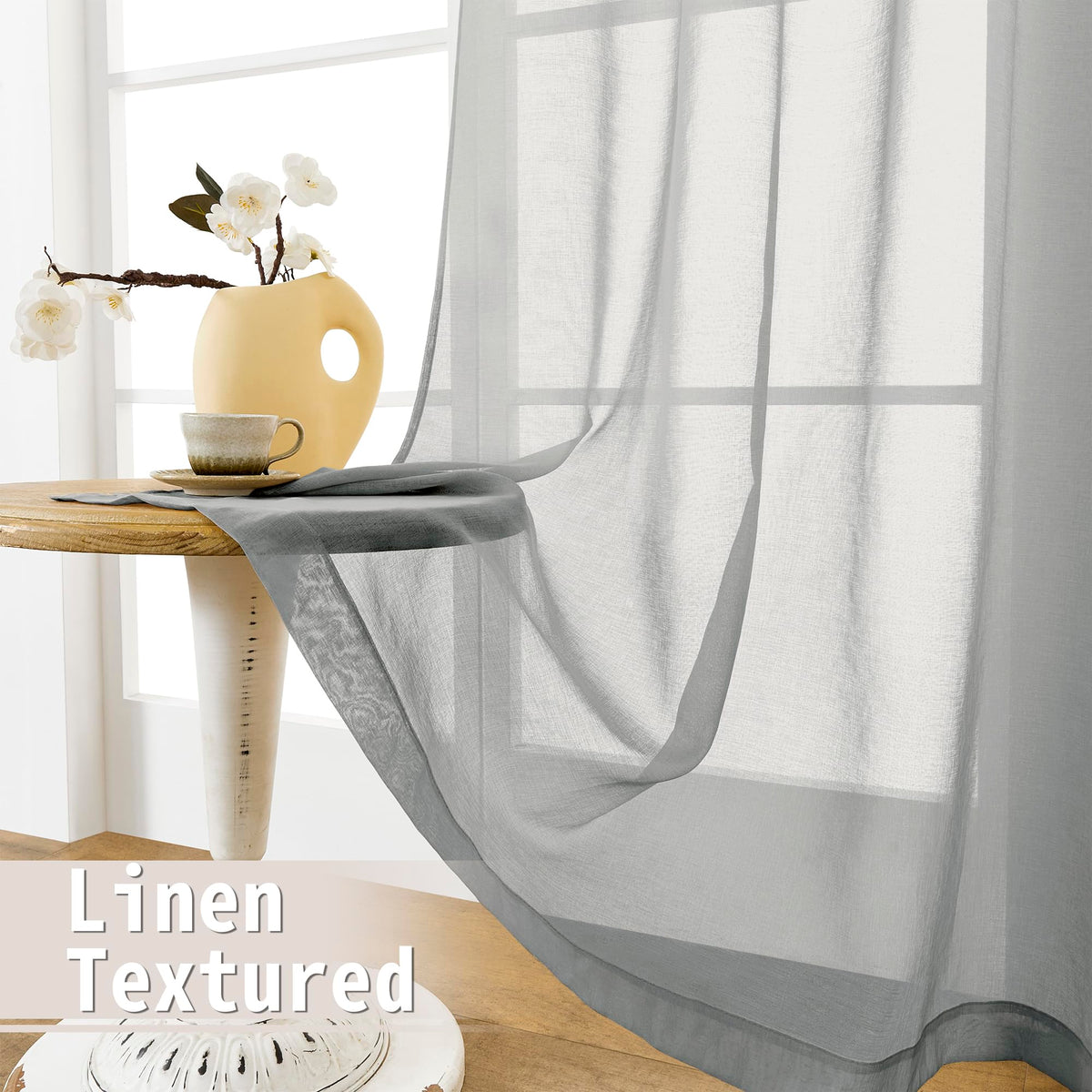 Sheer Door Curtains Closet Linen Textured Curtain Sheers Doorway Light Filtering Voile French Doors Rod Pocket Curtains Patio Glass Door